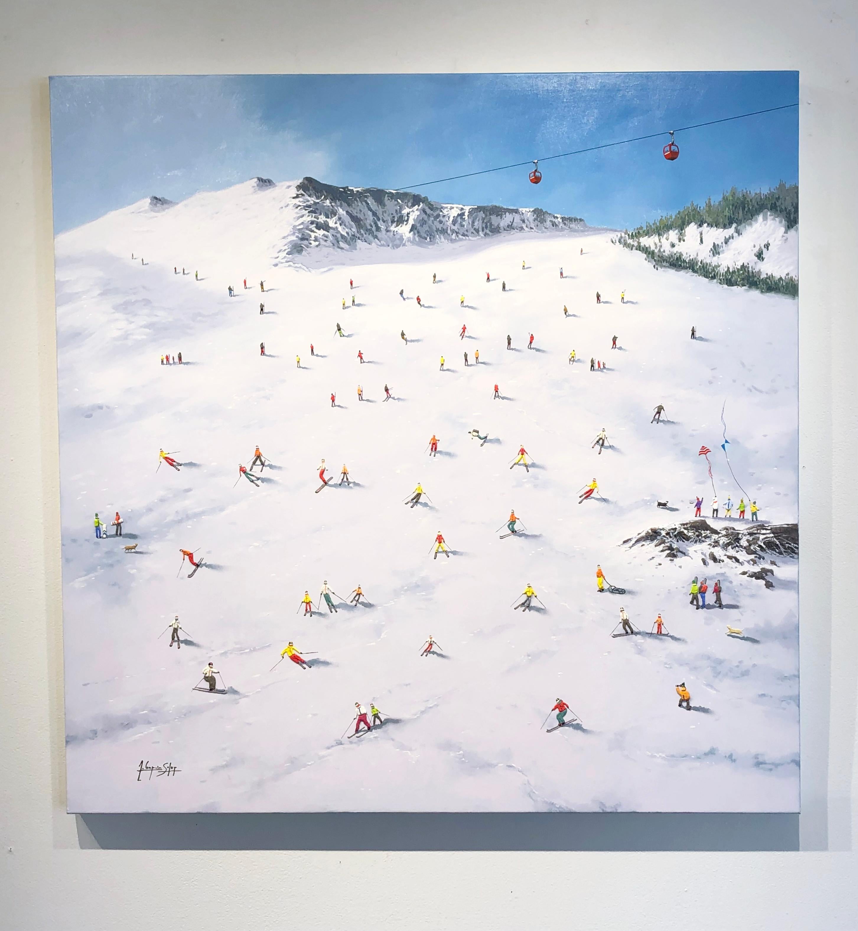 Antonio Soler, « Journée de neige », peinture de ski alpin d'hiver texturée  1
