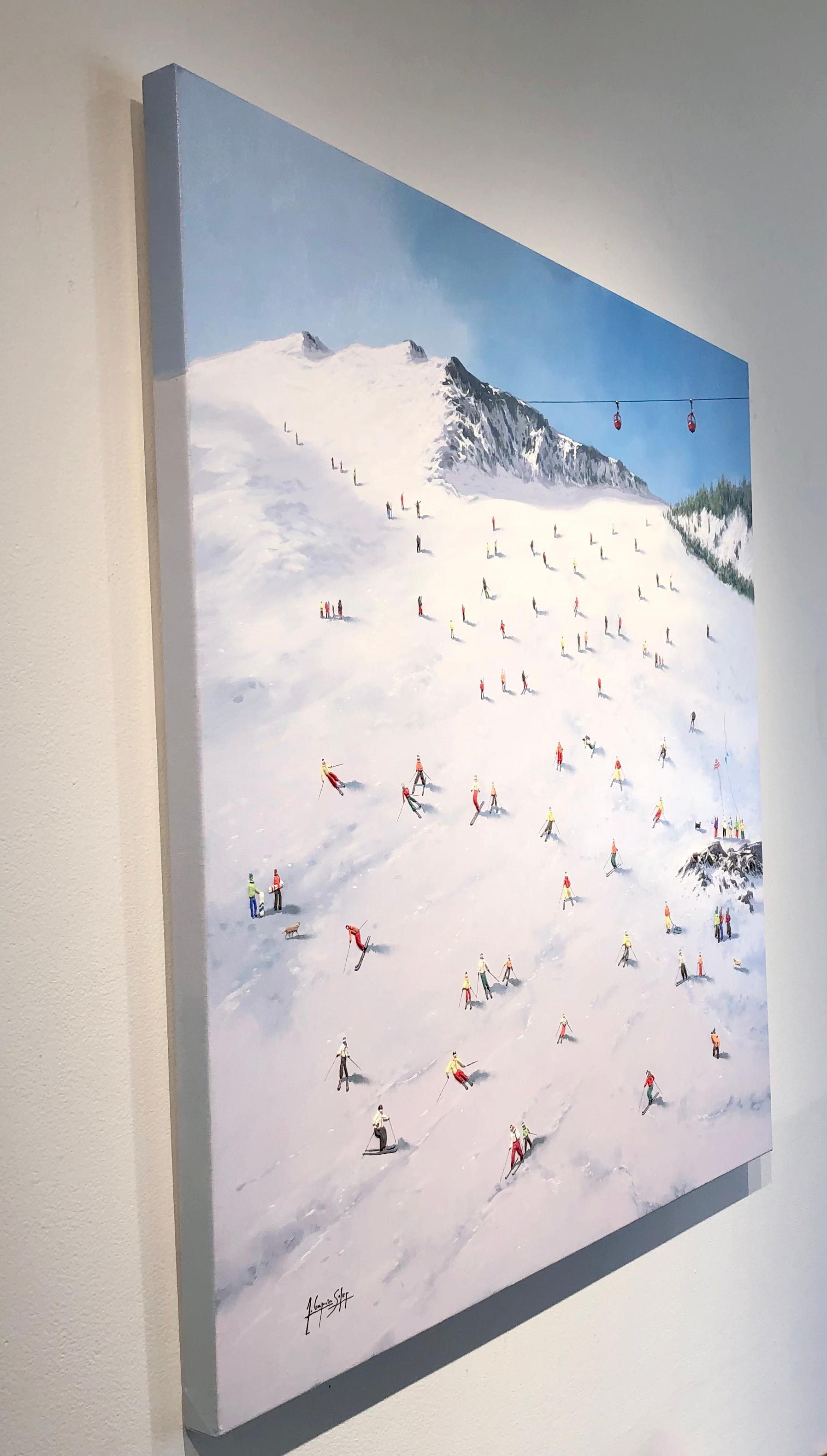 Antonio Soler, « Journée de neige », peinture de ski alpin d'hiver texturée  2
