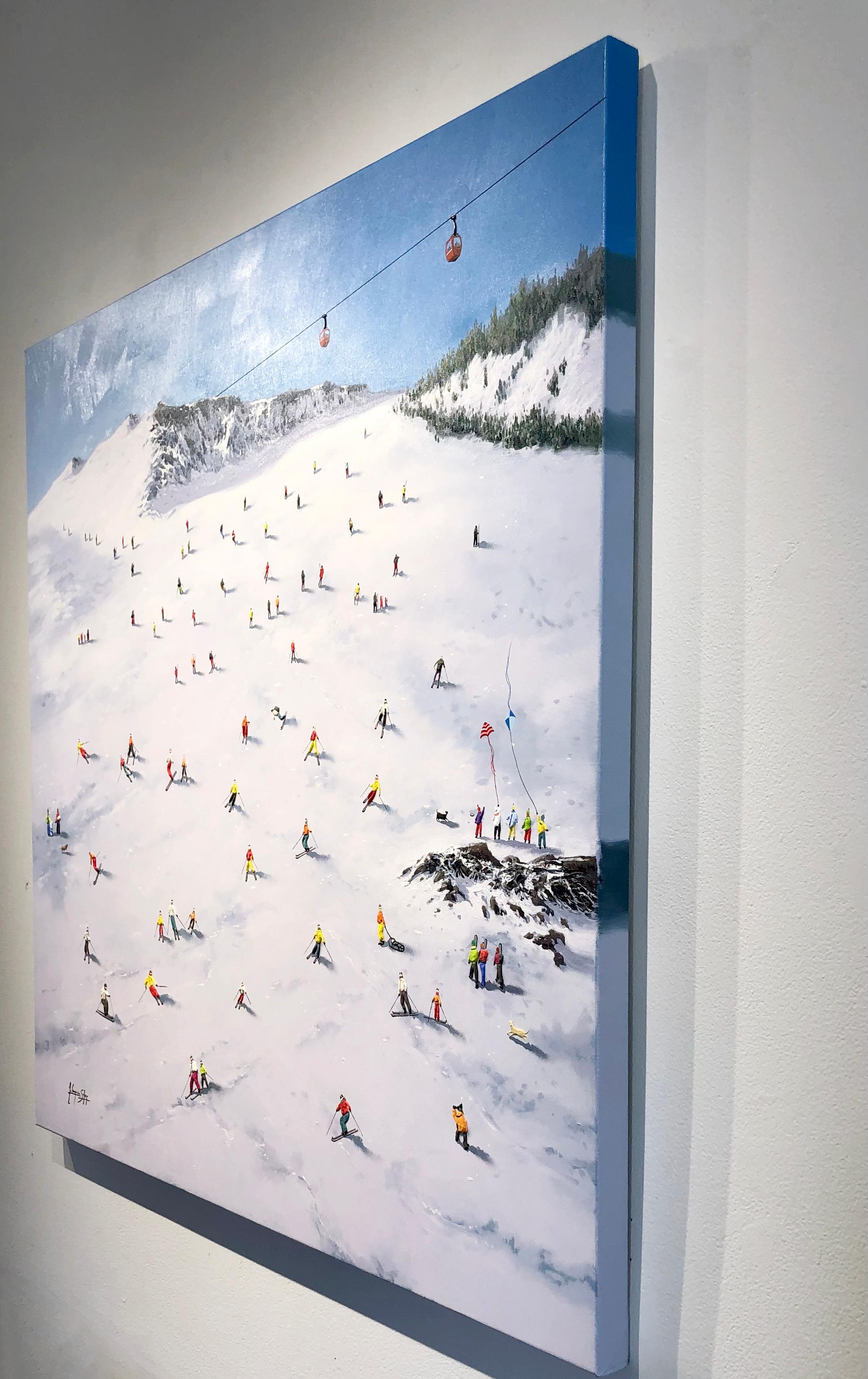Antonio Soler, « Journée de neige », peinture de ski alpin d'hiver texturée  3