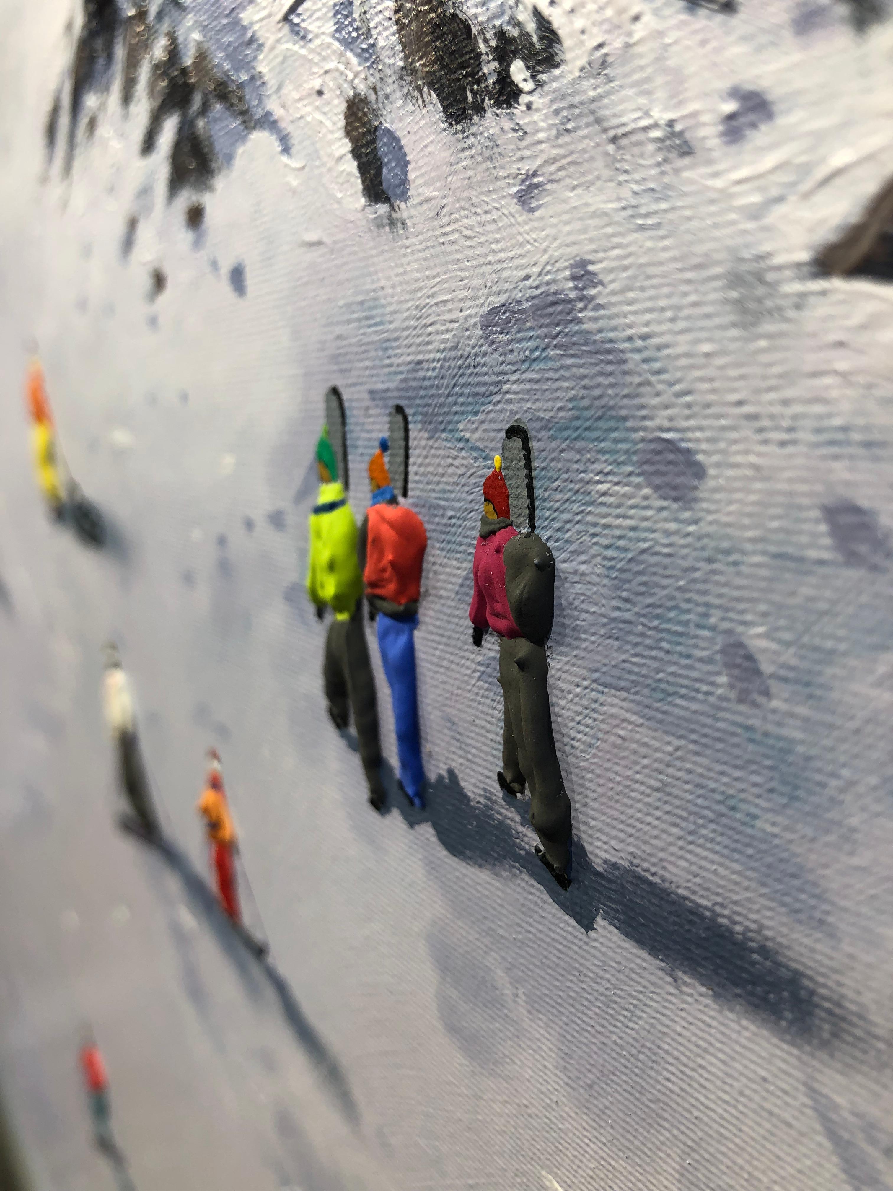 Antonio Soler, « Journée de neige », peinture de ski alpin d'hiver texturée  4