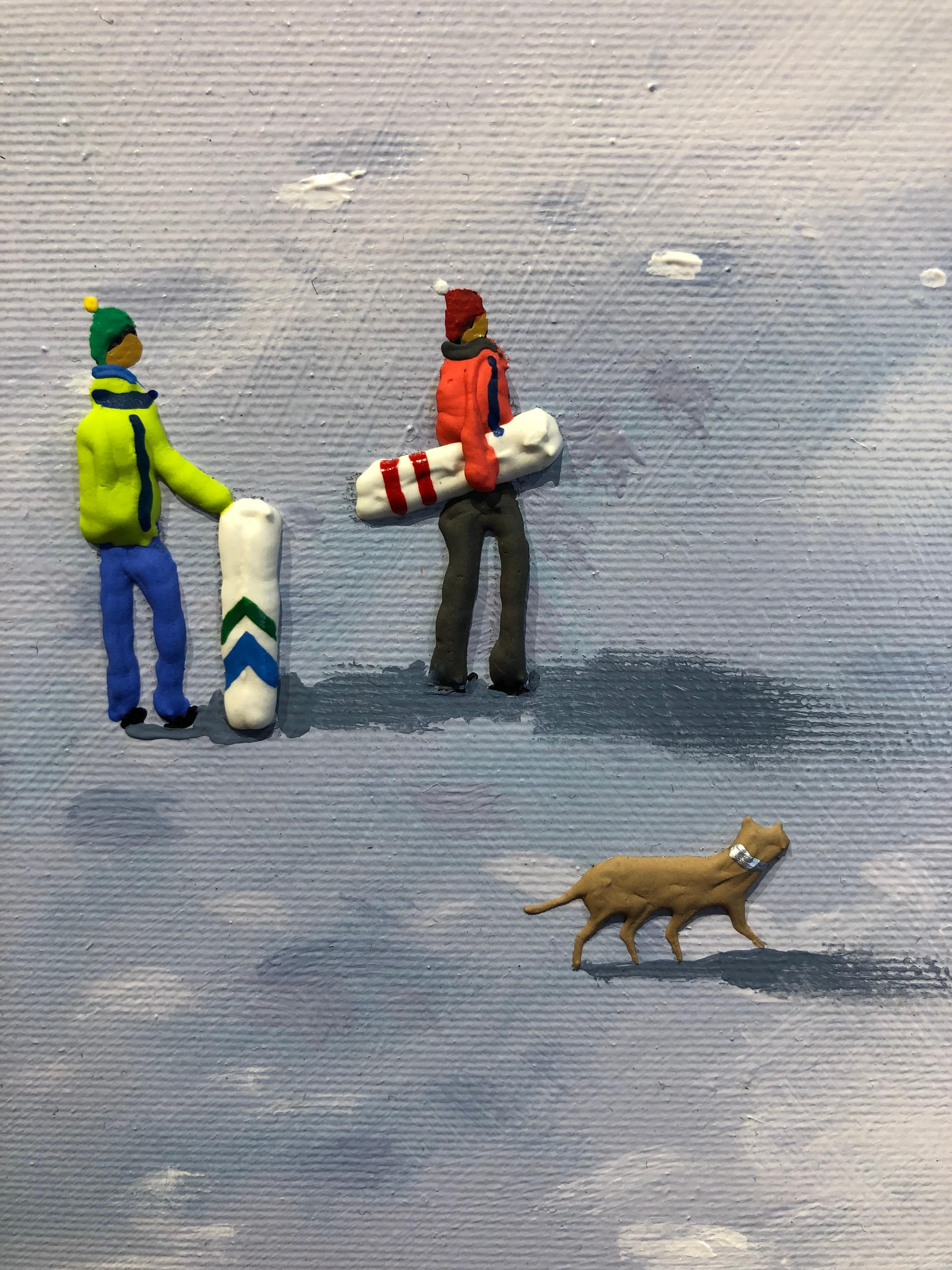 Antonio Soler, « Journée de neige », peinture de ski alpin d'hiver texturée  6