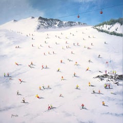 Antonio Soler, « Journée de neige », peinture de ski alpin d'hiver texturée 