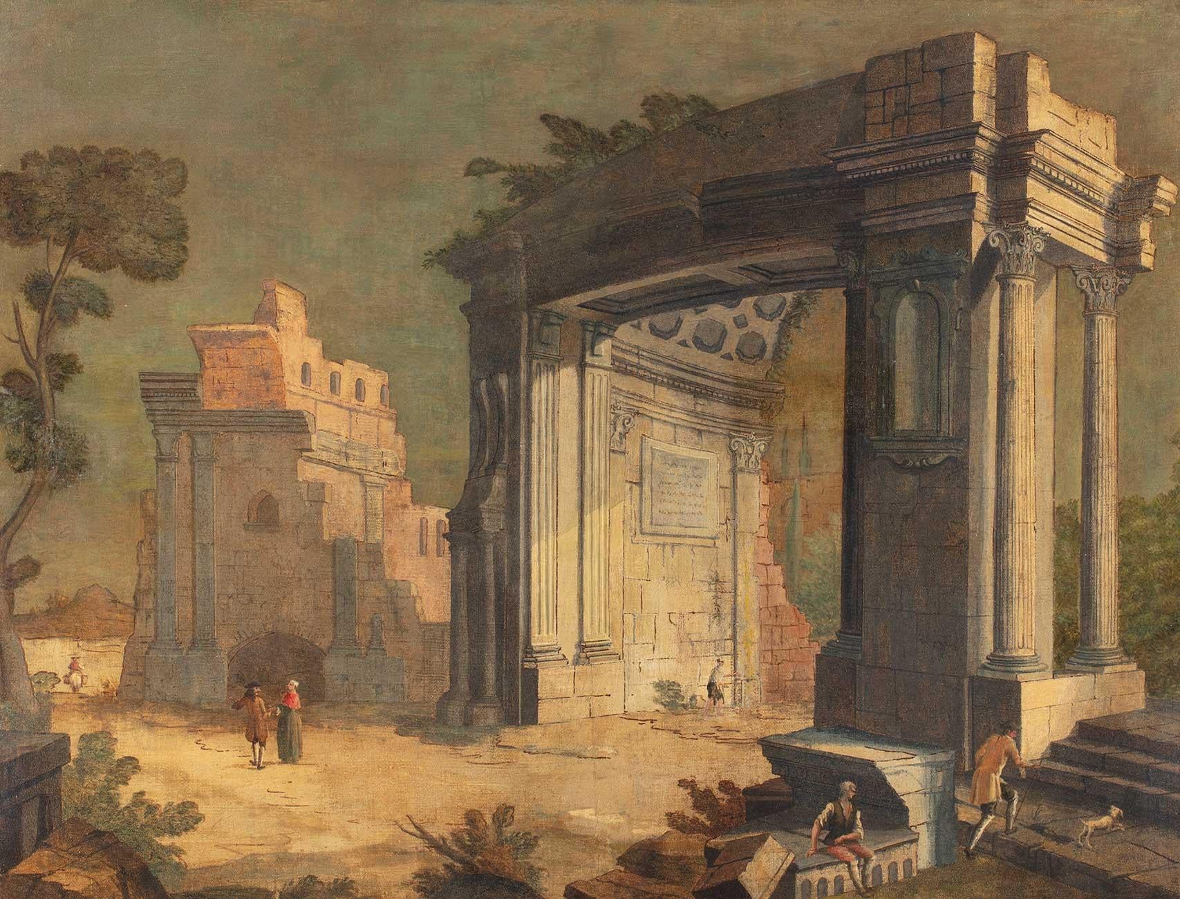 18th Century by Antonio Stom Architectural Capriccio Oil on Canvas_ For Sale 1
