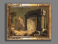 18° secolo di Antonio Stom Capriccio architettonico Olio su tela