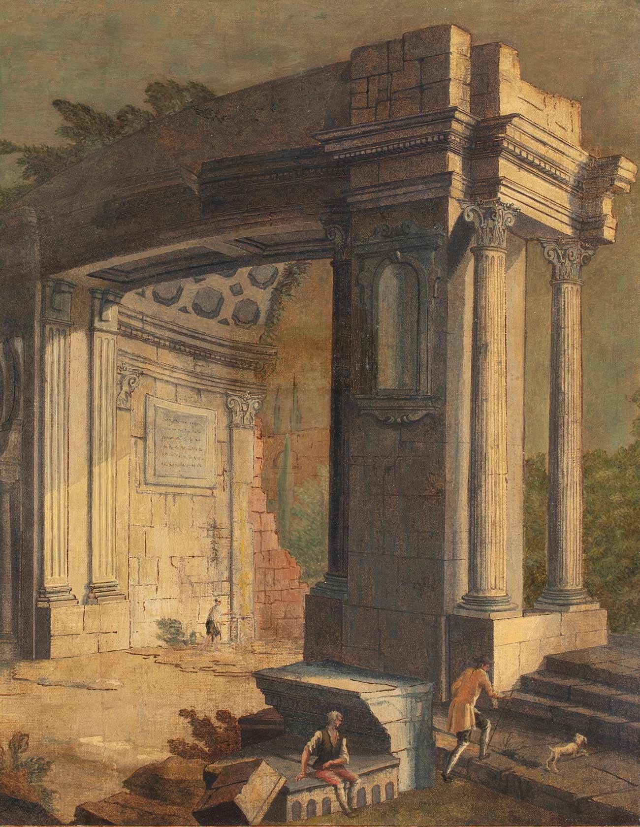 Huile sur toile Capriccio architecturale d'Antonio Stom du 18ème siècle_ en vente 2