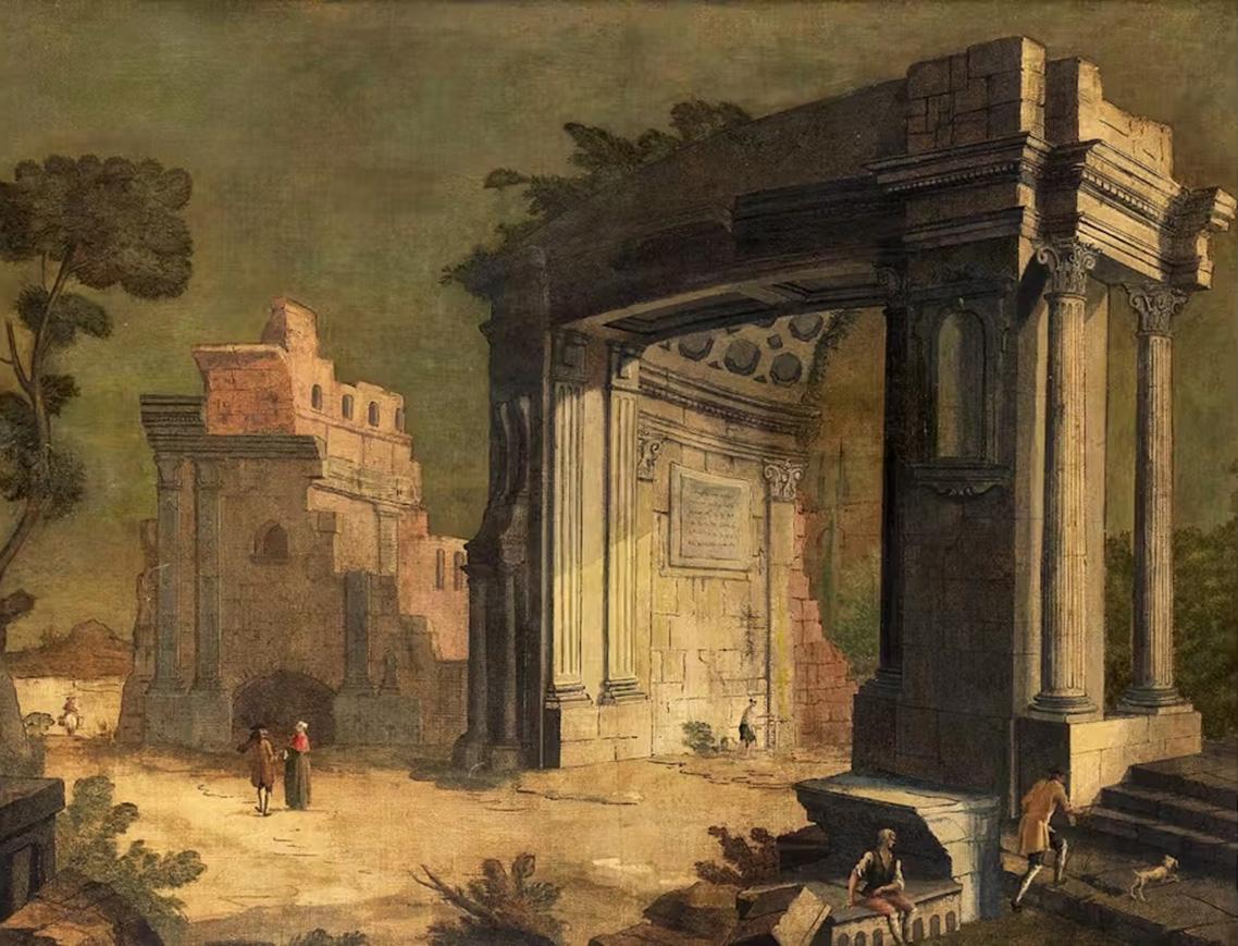 18th Century by Antonio Stom Architectural Capriccio Oil on Canvas_ For Sale 1