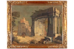 18th Century by Antonio Stom Architectural Capriccio Oil on Canvas_