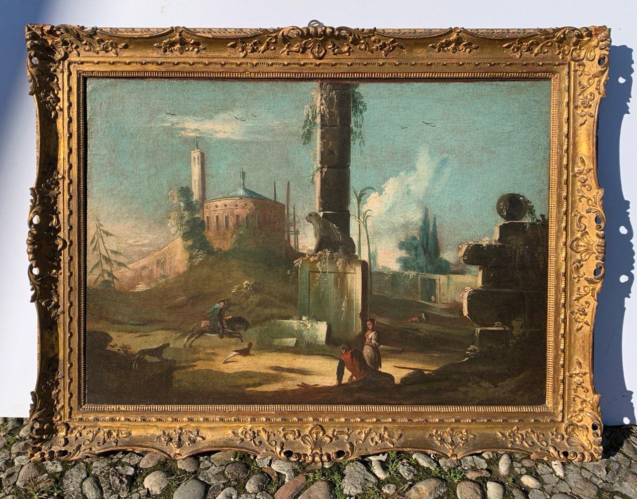 Antonio Stom (peintre vénitien) - Paysage du XVIIIe siècle - Vue architecturale en vente 3