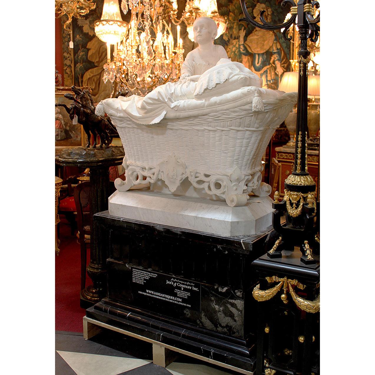 Italienische Marmorskulptur in Lebensgröße aus dem 19. Jahrhundert, Kinder aufrib, A. Tantardini (Schwarz), Figurative Sculpture, von Antonio Tantardini 