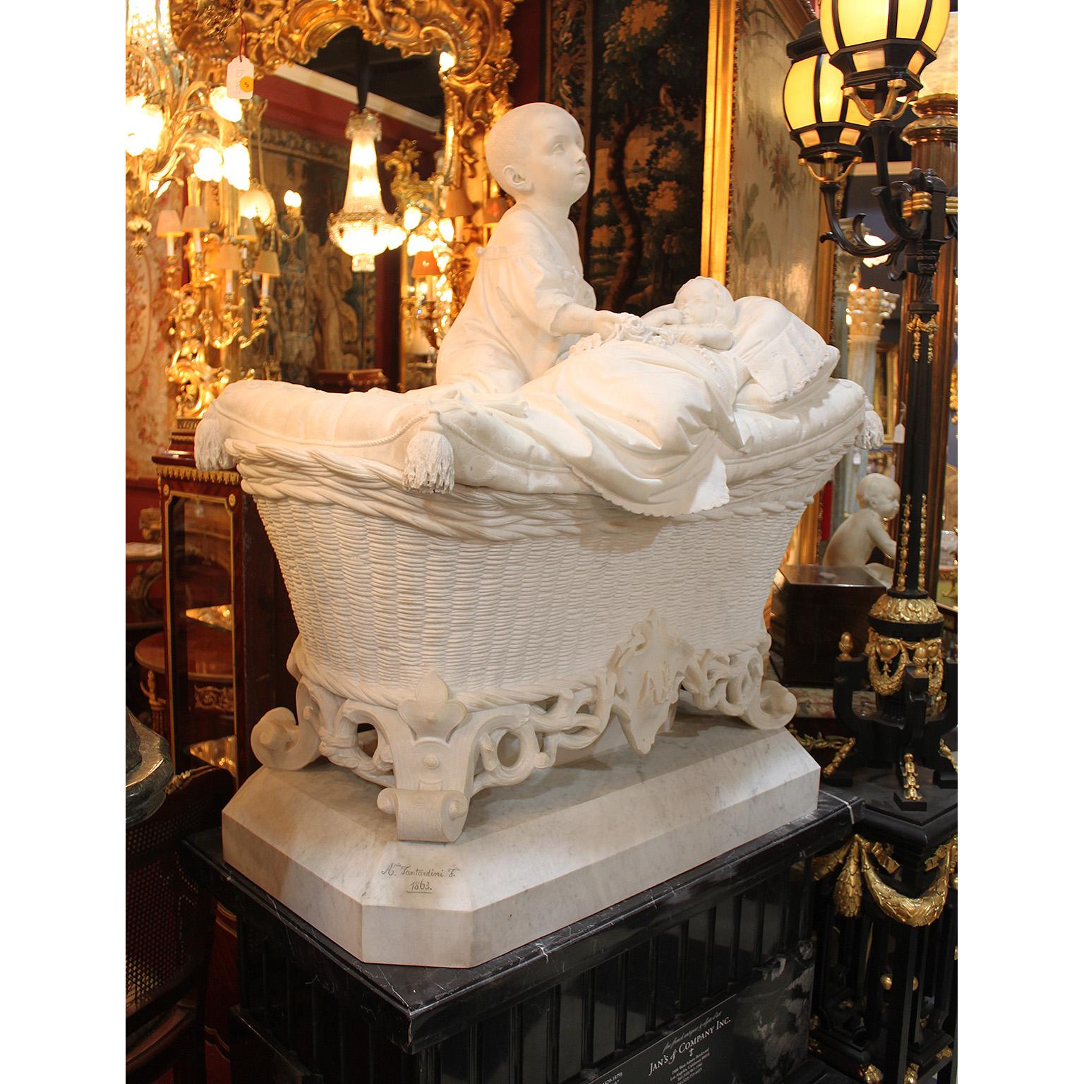 Antonio Tantardini (Italiener, 1829-1879) Eine außergewöhnliche italienische Skulptur aus weißem Carrara-Marmor in Lebensgröße aus dem 19. Jahrhundert: 