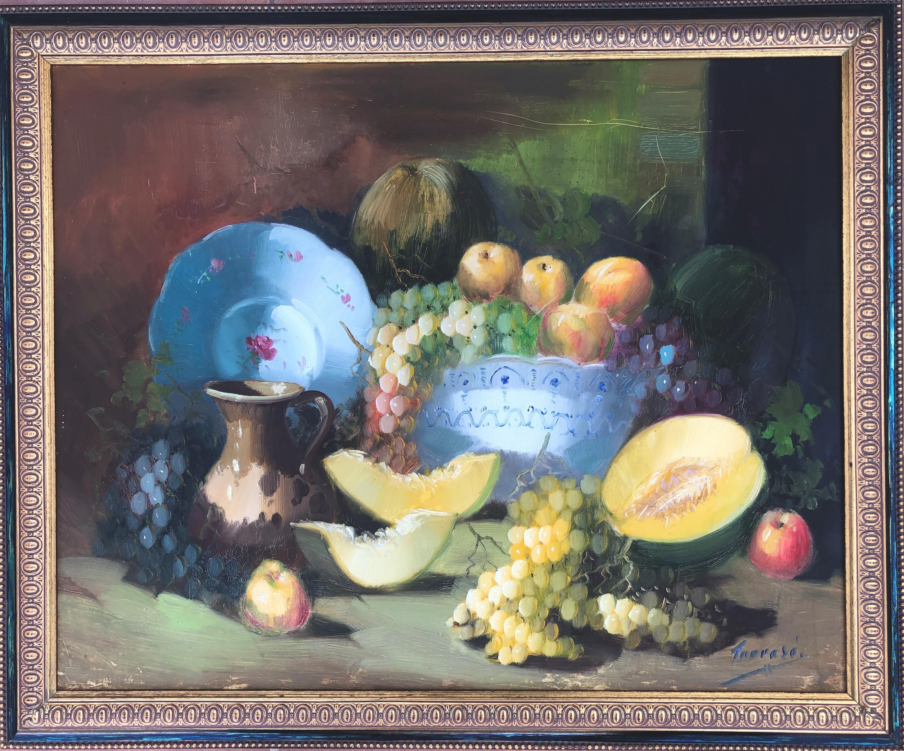 fruit still life oil on canvas painting - Painting by Antonio Tarraso