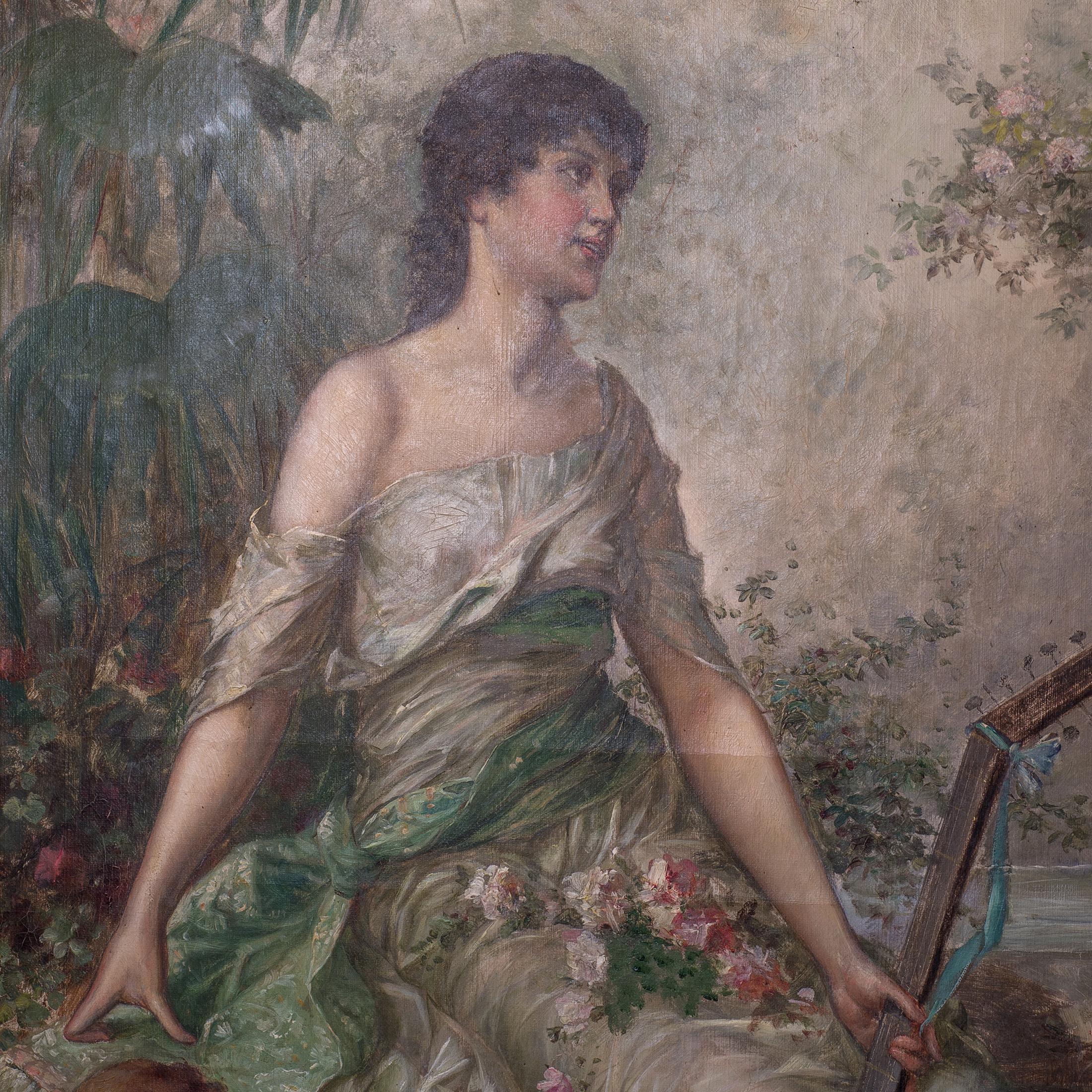  Austrian Painting of a Beauty in a Garden by Antonio Telser 1