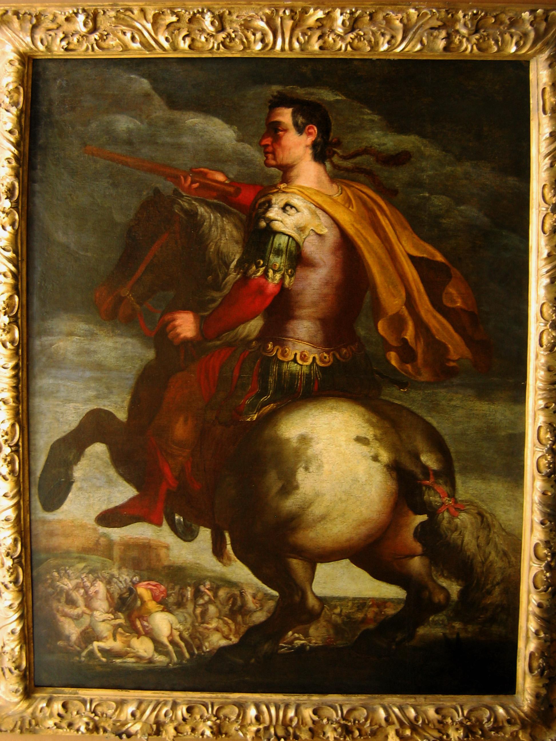 Julius Caesar à cheval - Maîtres anciens Painting par Antonio Tempesta