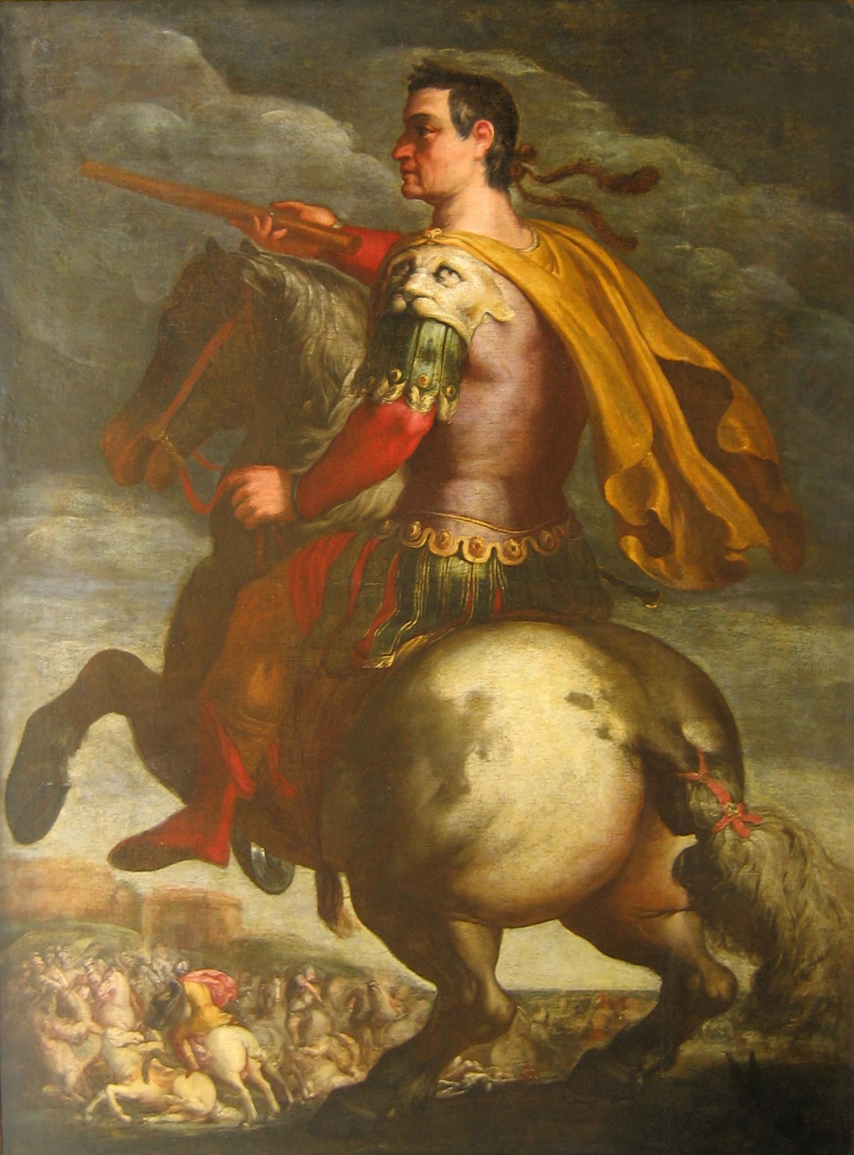 Julius Caesar on Horseback - Painting by Antonio Tempesta