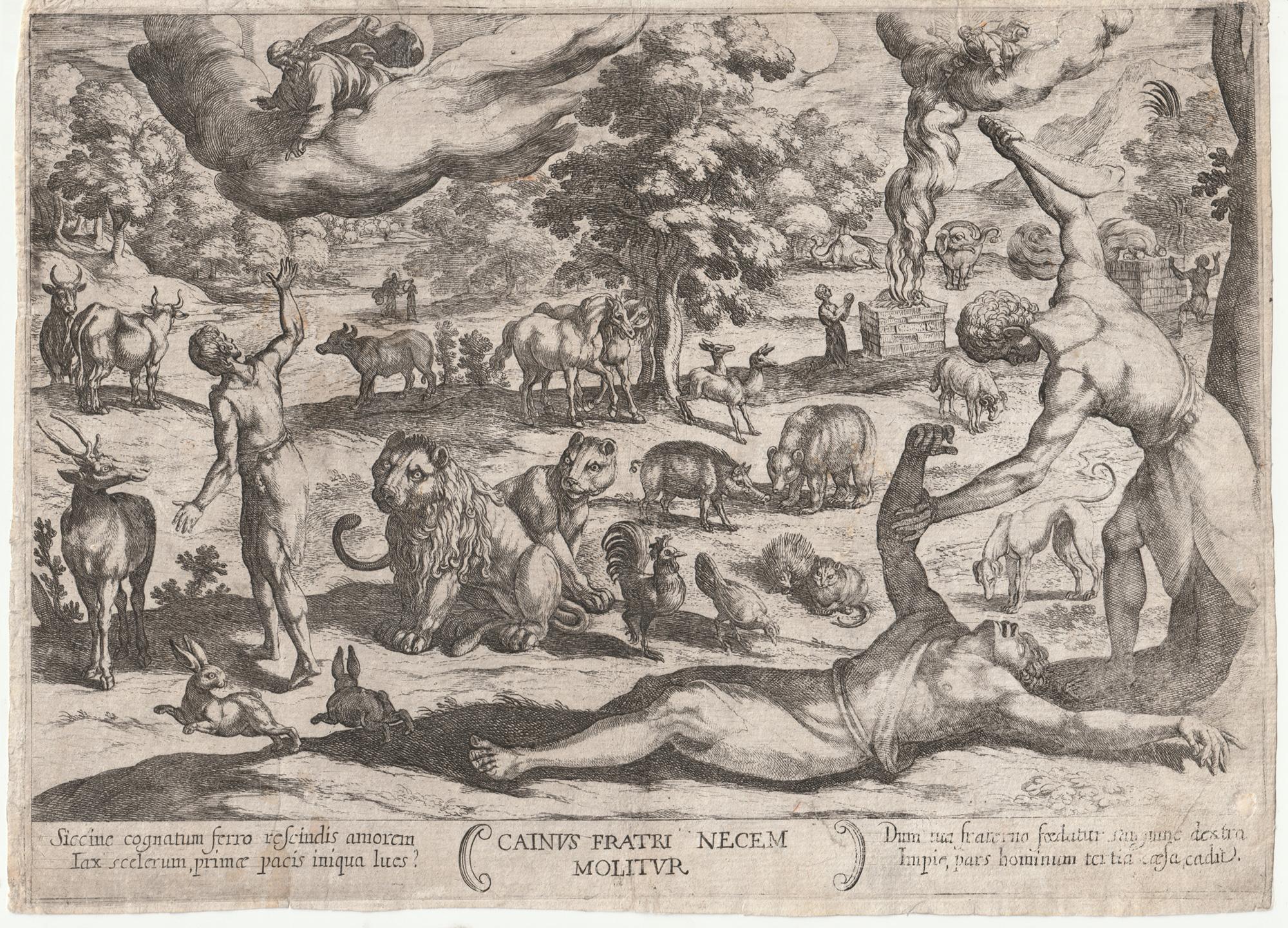 Cainus fratri necem molitur (Cain kills his brother), Plate I from Battles from 