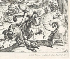 Hunting Scene - Original Etching by Antonio Tempesta - Early 17th Century