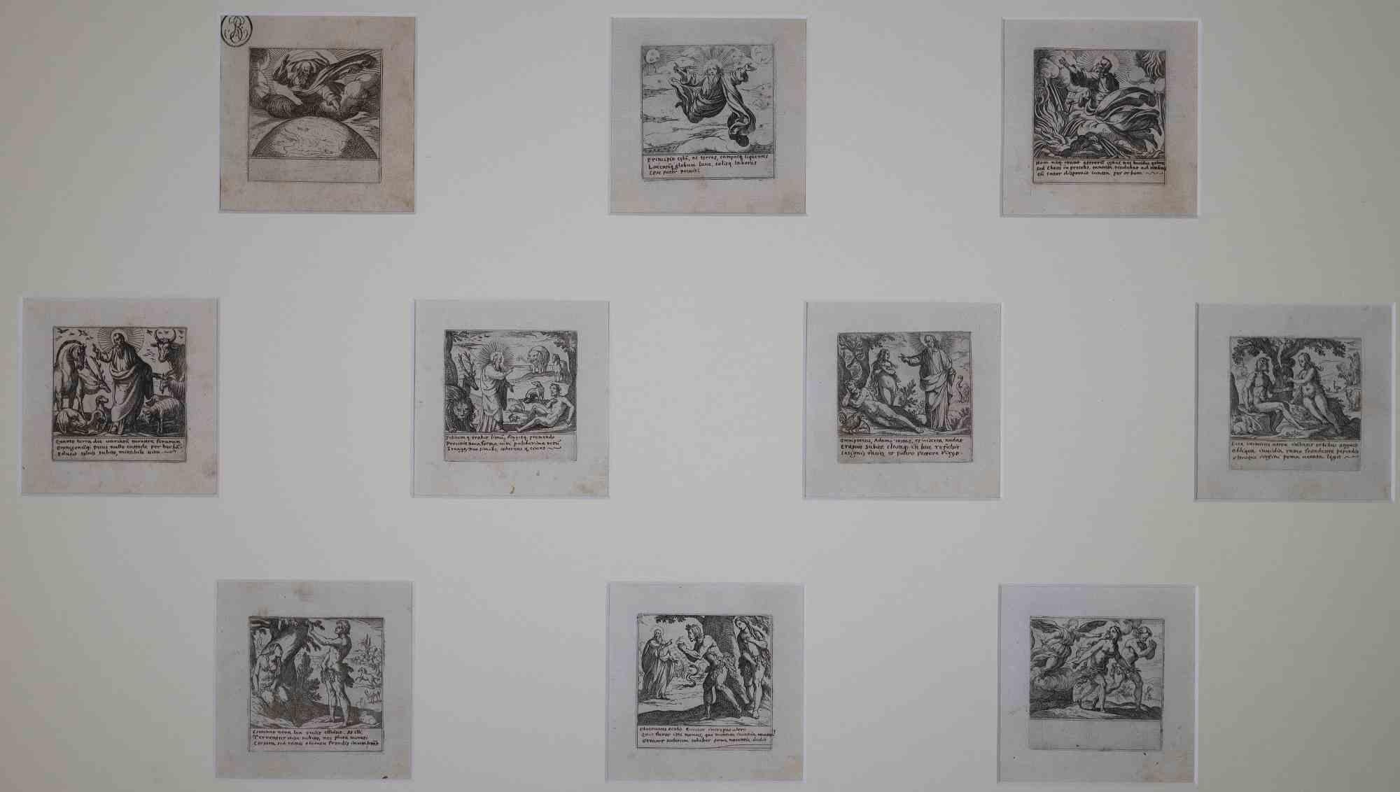 Plates of Old Testament is a wonderful black and white set of prints realized by the Italian master Antonio Tempesta (1555-1630) in the XVII century.

The ten plates depicting scenes of the Old testament WITH Inscriprions on plates

They are mounted