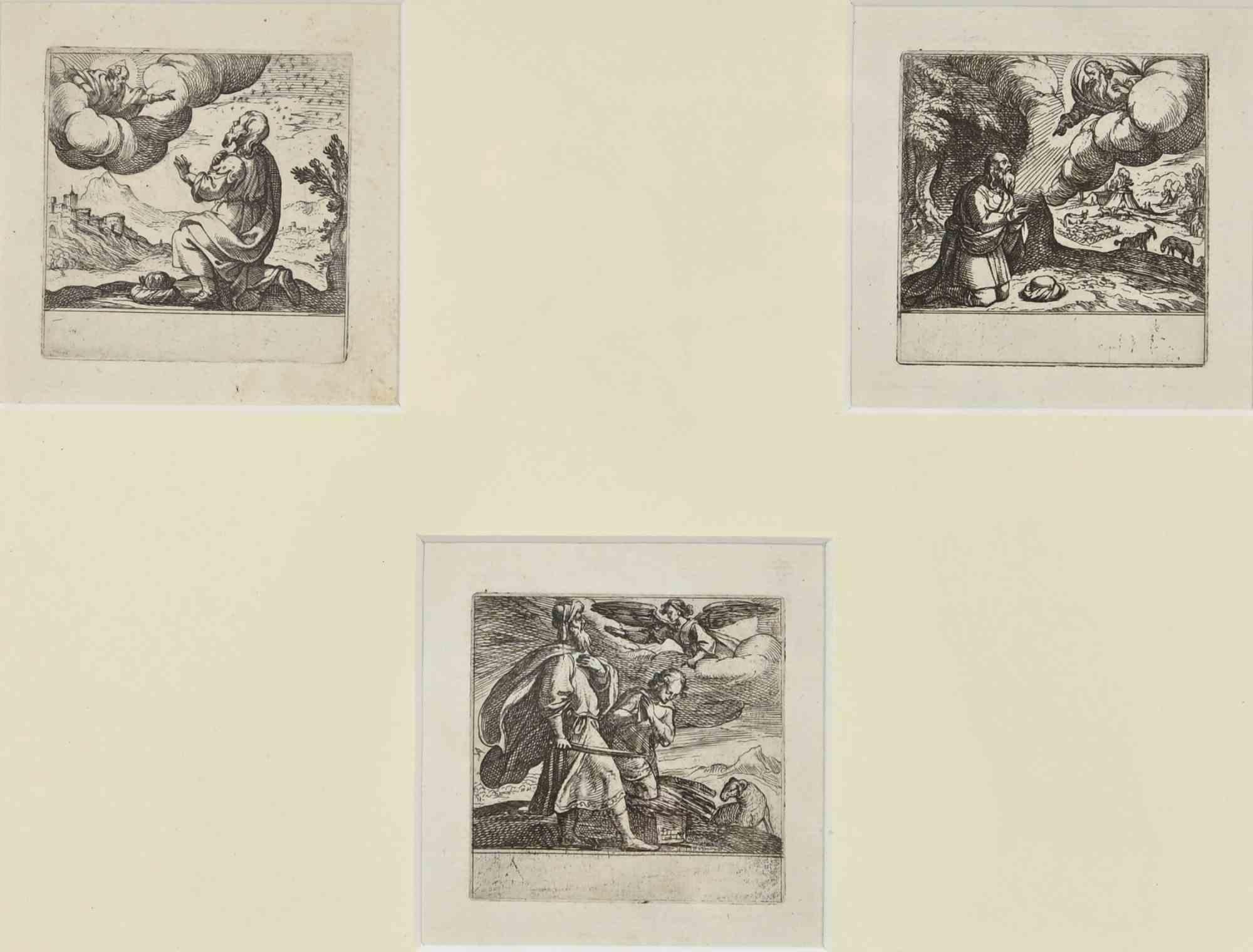 Stories from Genesis is an etching realized by Antonio Tempesta in the early 17th Century.

It's part of series of three plates. it represents Isaac's sacrifice.

3 etching of 9 cm each; 36x46 cm with frame.

Good conditions.

God, to test Abraham's