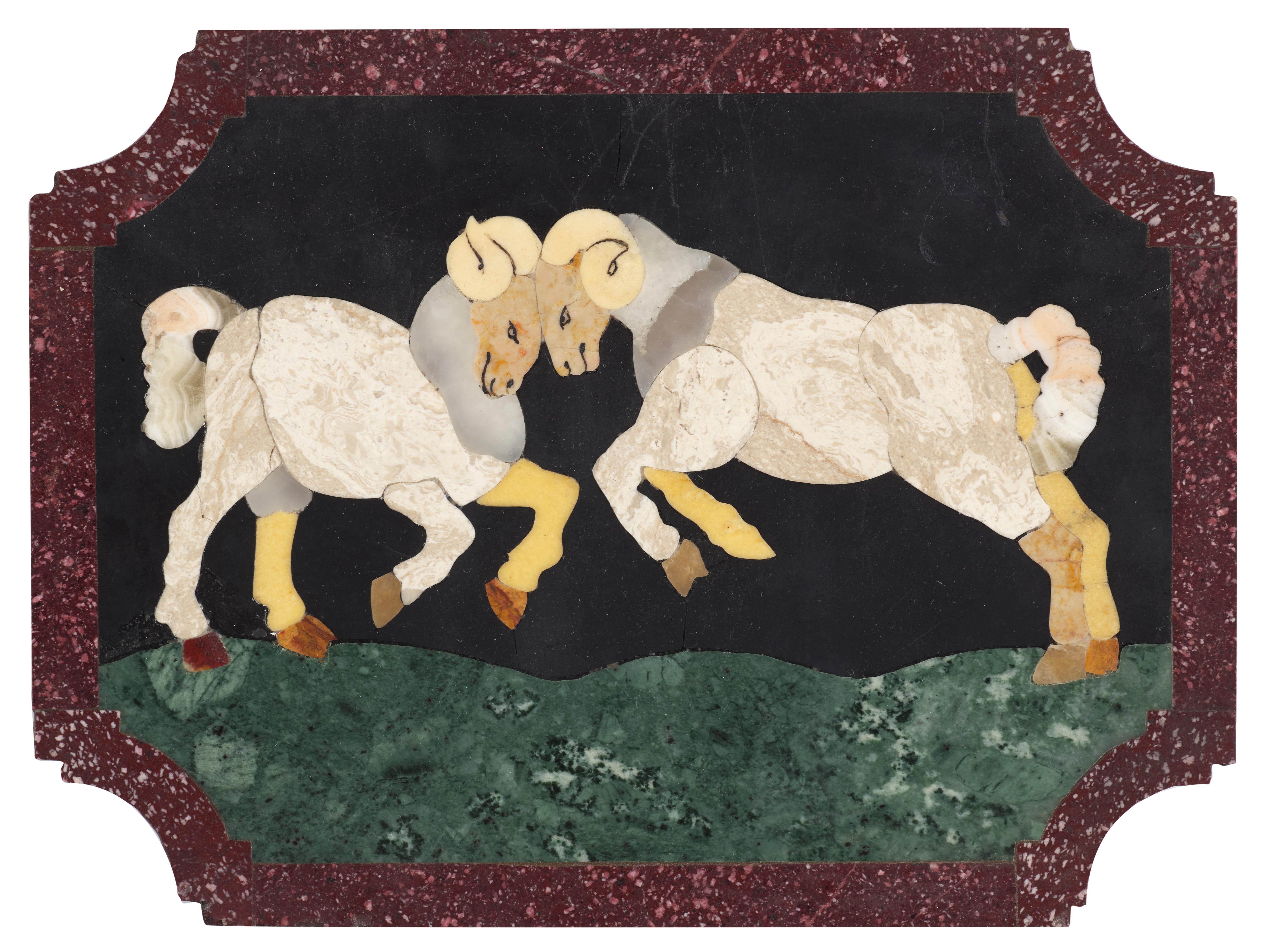 A set of four hard stone marquetry plaques depicting animals, Italy 18th century - Italian School Mixed Media Art by Antonio Tempesta
