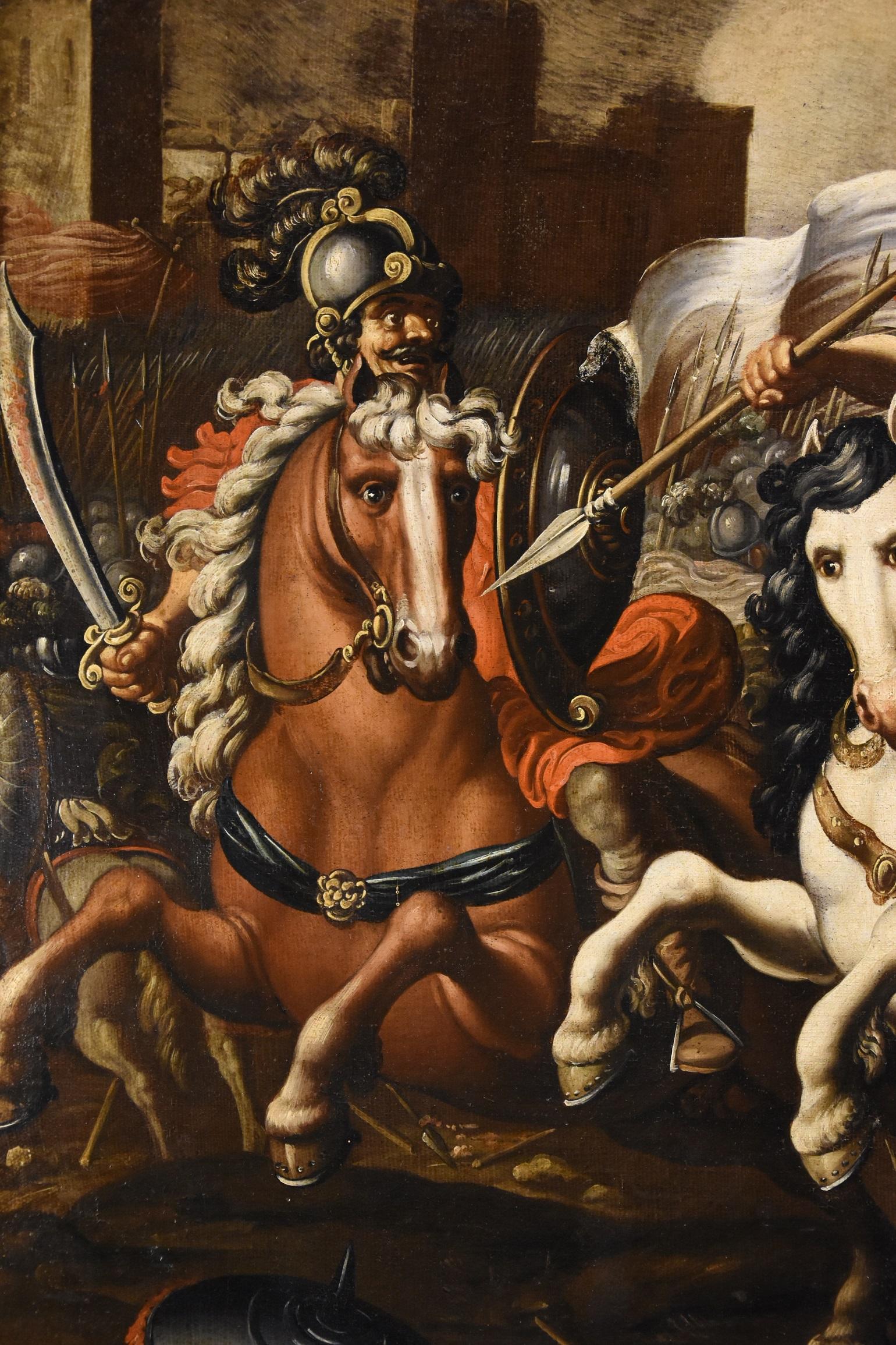 Battaglia Tempesta Cavalieri Paesaggio 16/17 Secolo Olio su tela Vecchio maestro Italia 4