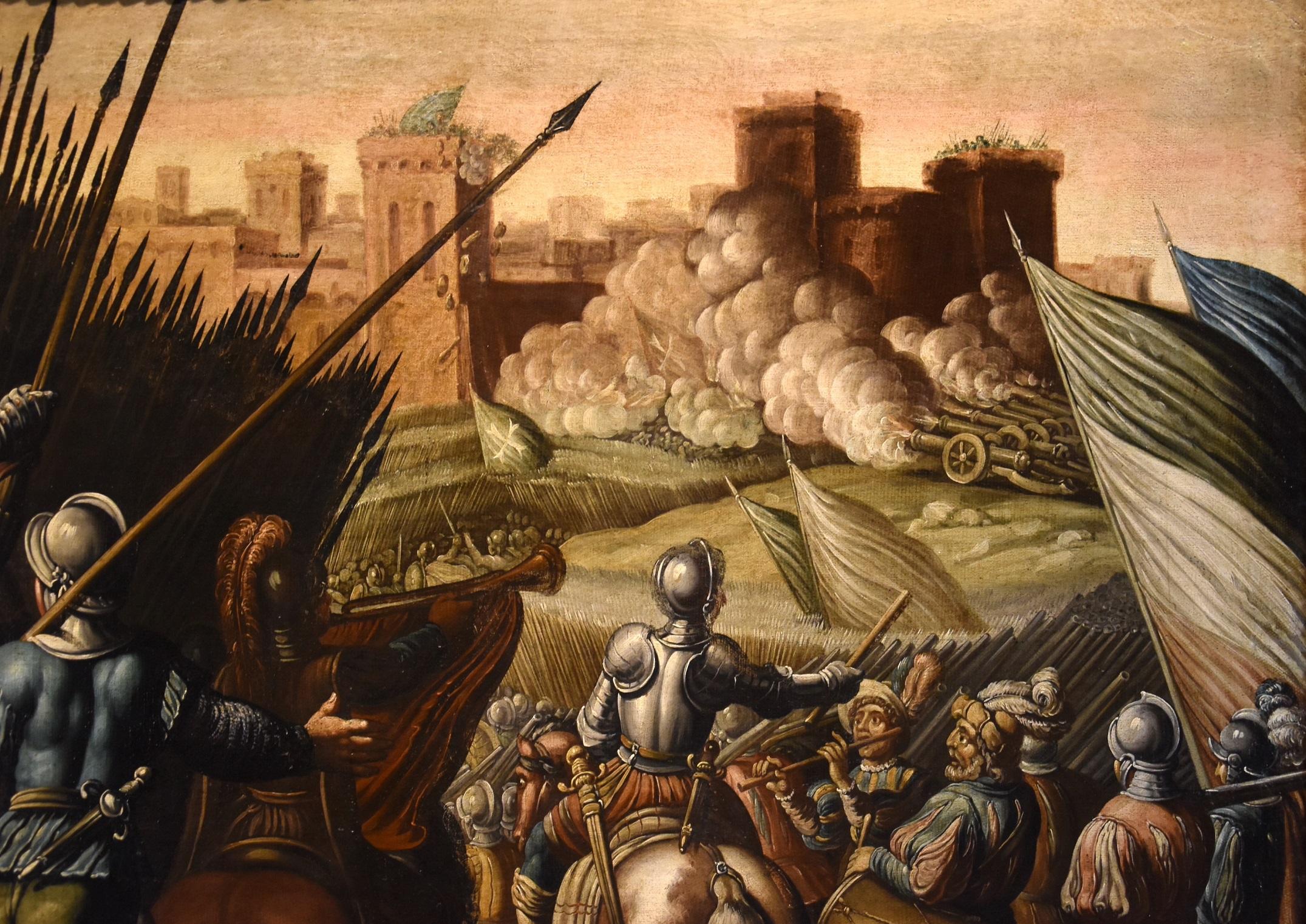 Peinture à l'huile sur toile de la bataille de Tempesta - Paysage ancien du 16/17e siècle - Italie en vente 6