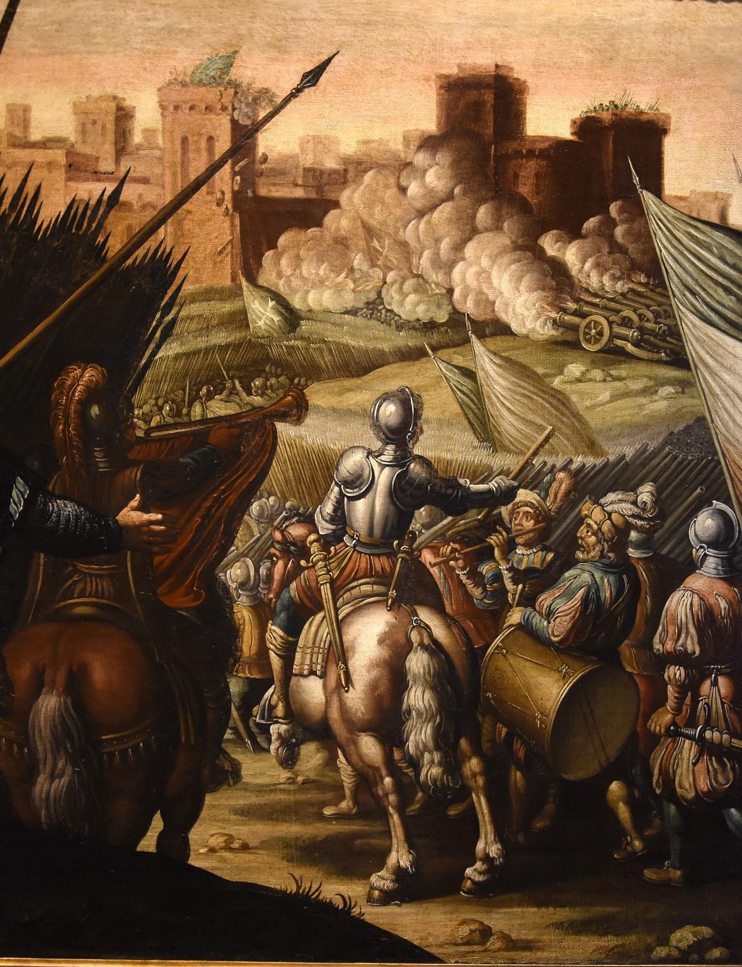 Peinture à l'huile sur toile de la bataille de Tempesta - Paysage ancien du 16/17e siècle - Italie en vente 7