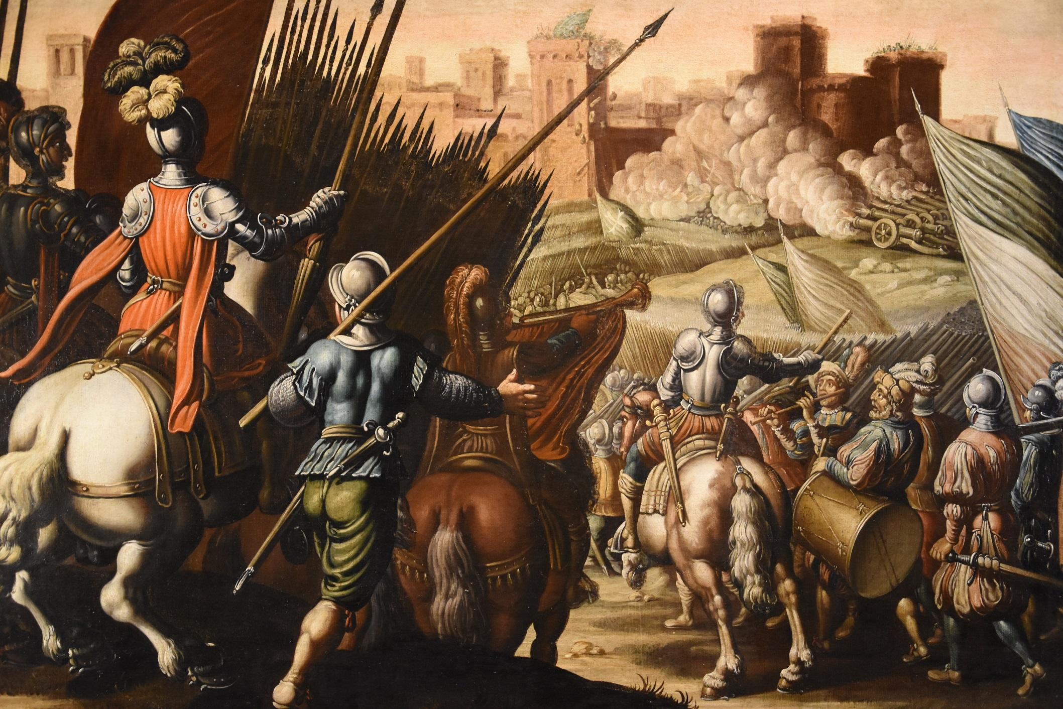 Peinture à l'huile sur toile de la bataille de Tempesta - Paysage ancien du 16/17e siècle - Italie en vente 8