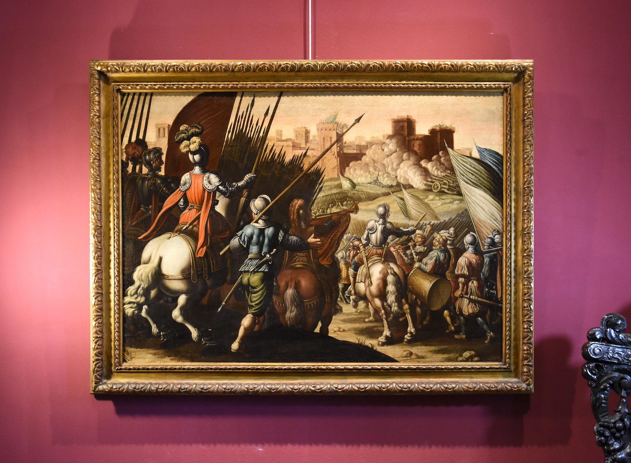 Peinture à l'huile sur toile de la bataille de Tempesta - Paysage ancien du 16/17e siècle - Italie - Painting de Antonio Tempesta (Florence 1555 - Rome 1630)