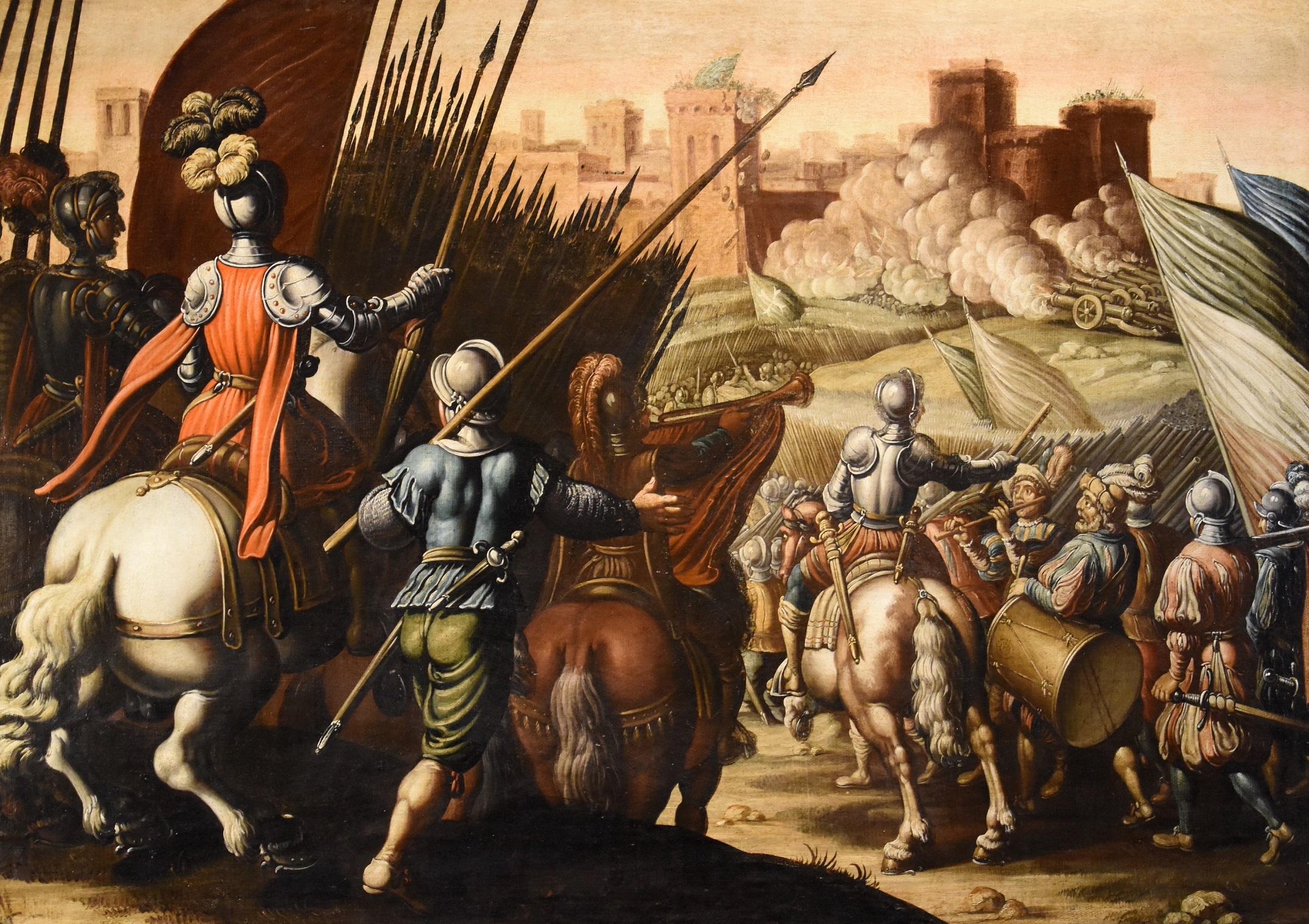Peinture à l'huile sur toile de la bataille de Tempesta - Paysage ancien du 16/17e siècle - Italie - Maîtres anciens Painting par Antonio Tempesta (Florence 1555 - Rome 1630)