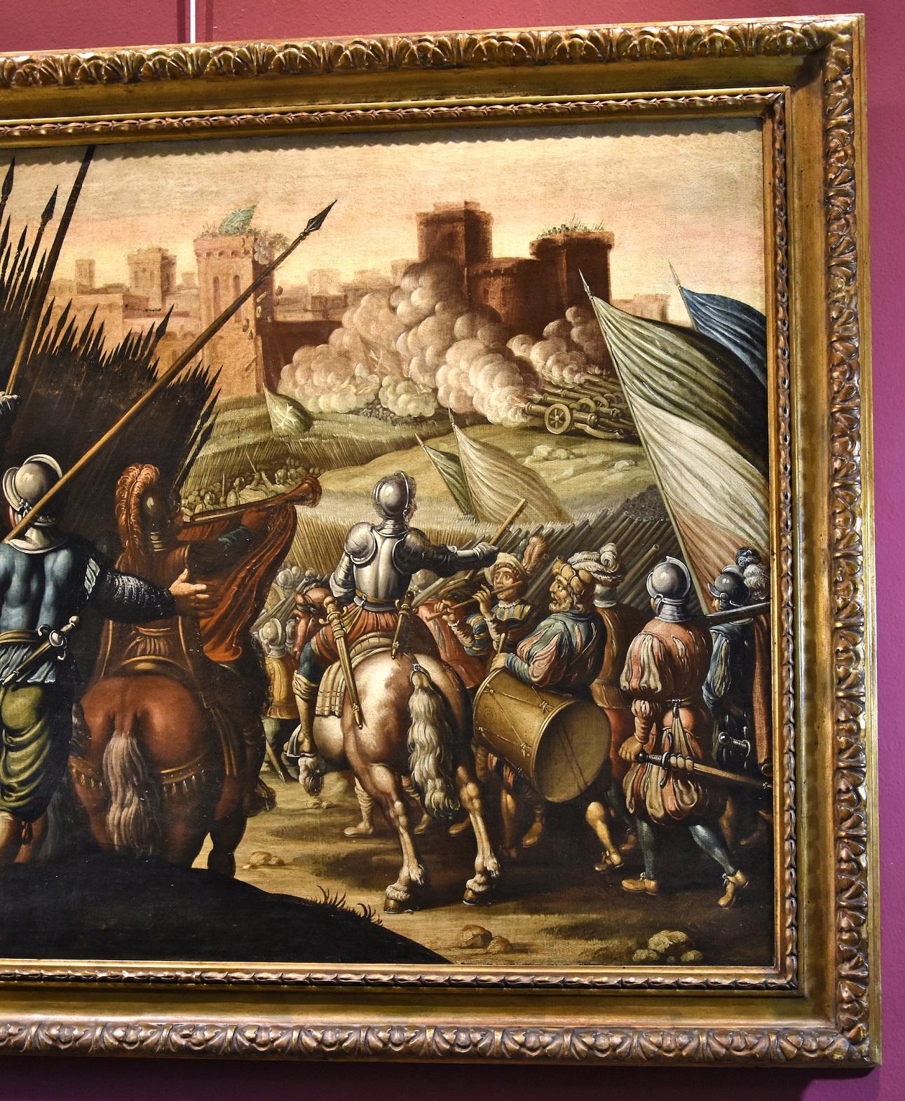 Peinture à l'huile sur toile de la bataille de Tempesta - Paysage ancien du 16/17e siècle - Italie en vente 1