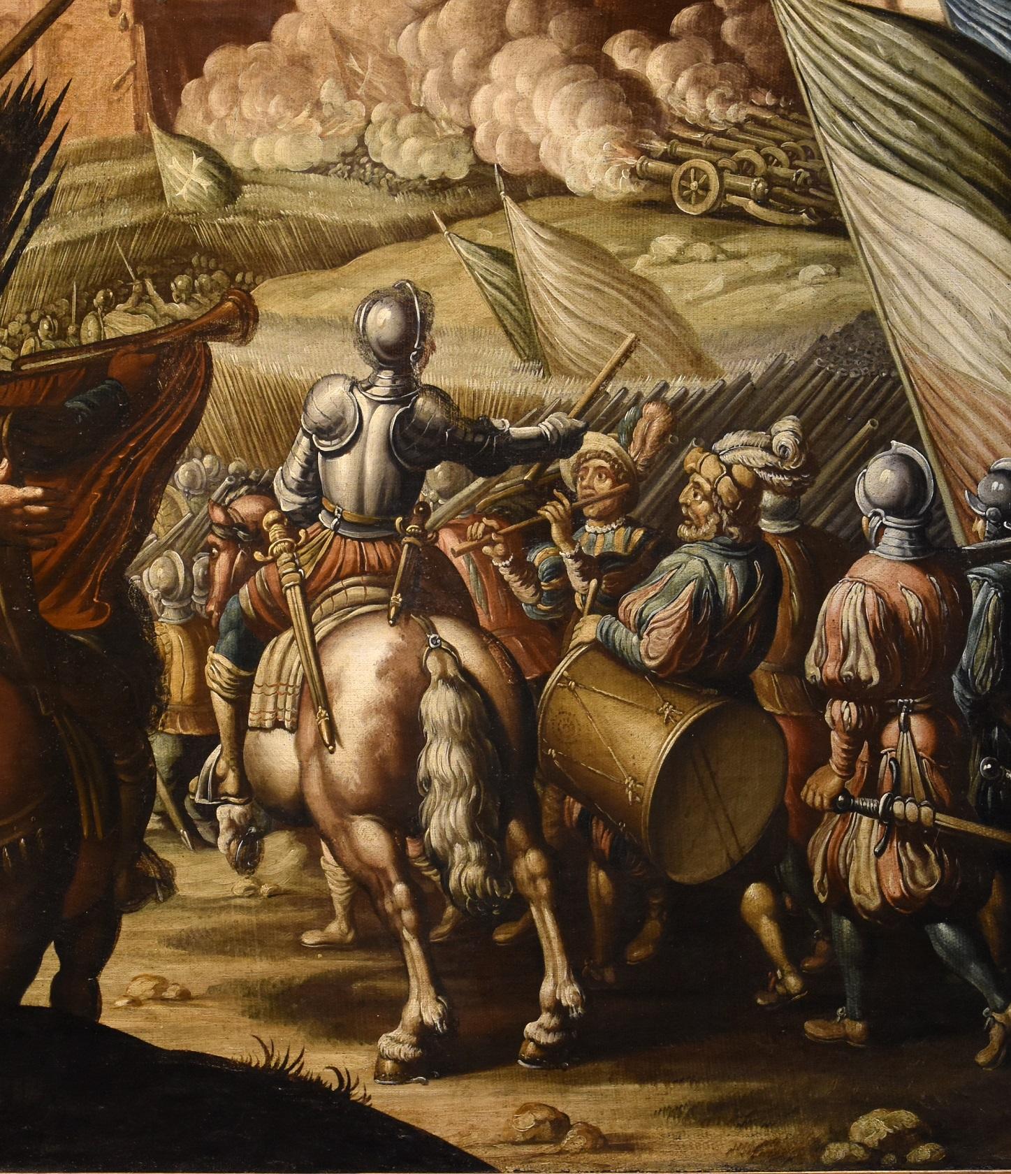 Peinture à l'huile sur toile de la bataille de Tempesta - Paysage ancien du 16/17e siècle - Italie en vente 2