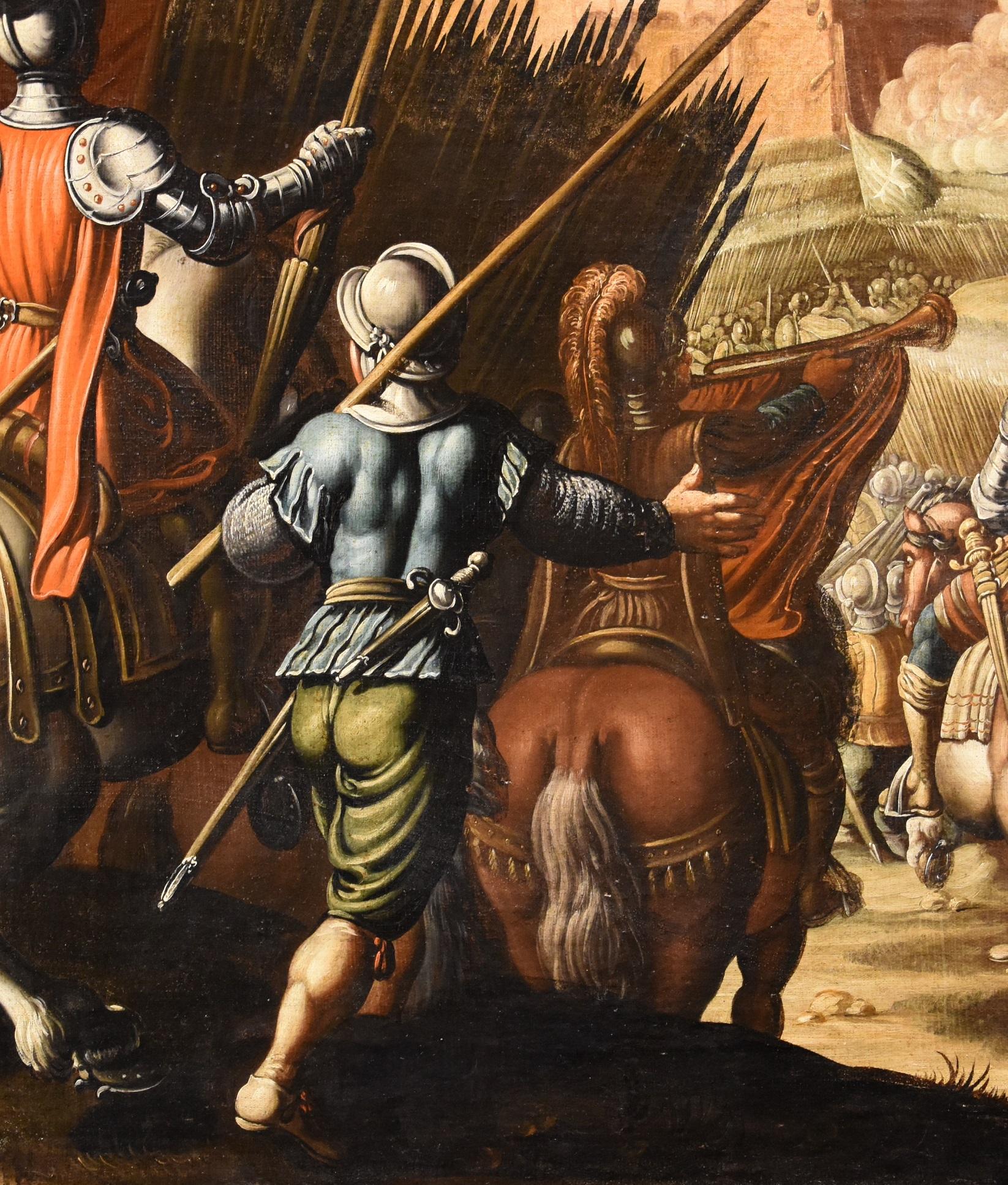 Peinture à l'huile sur toile de la bataille de Tempesta - Paysage ancien du 16/17e siècle - Italie en vente 3
