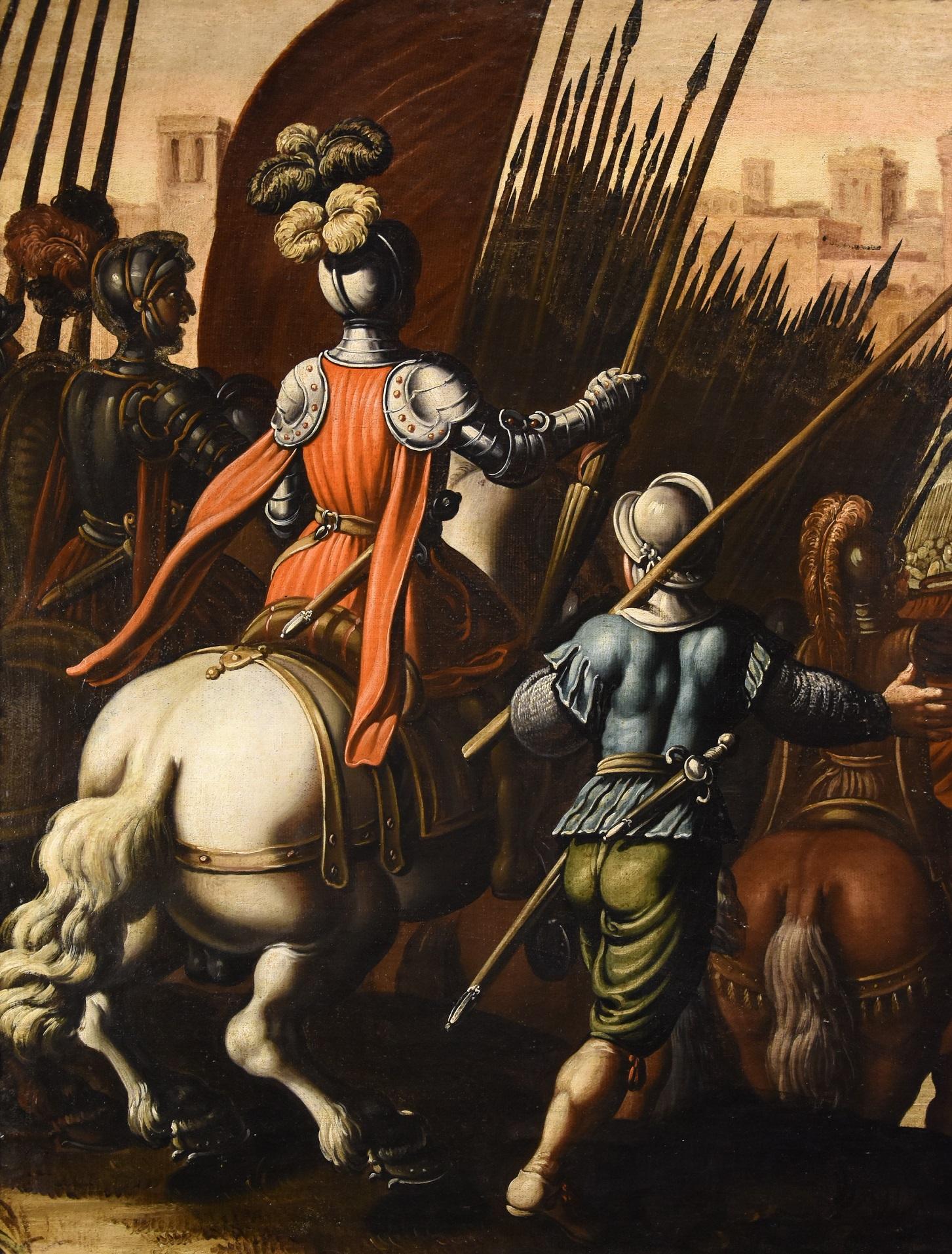 Peinture à l'huile sur toile de la bataille de Tempesta - Paysage ancien du 16/17e siècle - Italie en vente 4