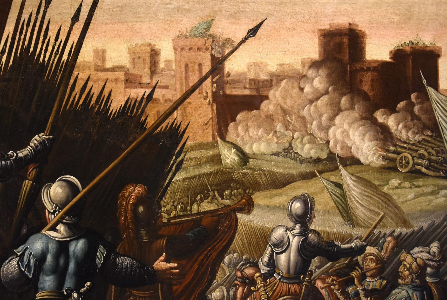 Peinture à l'huile sur toile de la bataille de Tempesta - Paysage ancien du 16/17e siècle - Italie en vente 5
