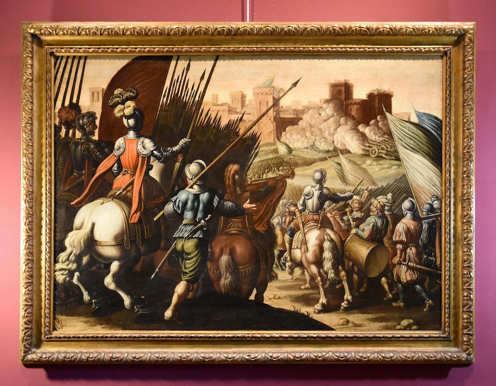 Landscape Painting Antonio Tempesta (Florence 1555 - Rome 1630) - Peinture à l'huile sur toile de la bataille de Tempesta - Paysage ancien du 16/17e siècle - Italie