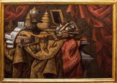 Natura morta con strumenti musicali Dipinto olio su tela Antonio TIbaldi