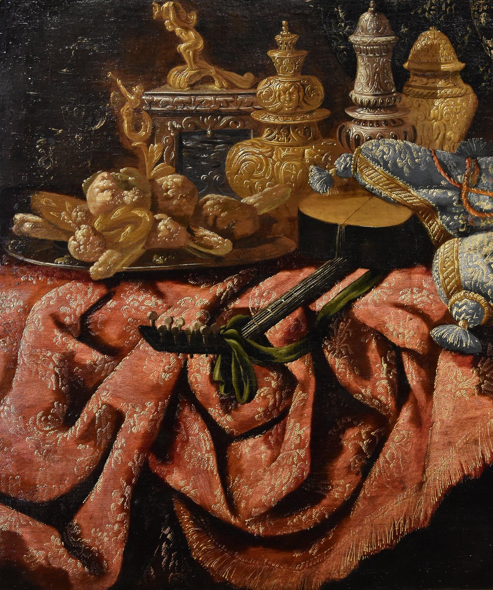 Antonio Tibaldi (Rom, ca. 1633 - ca. 1684) 

Stillleben mit kostbaren Gegenständen, Brokatstoffen und einem Teller mit Süßigkeiten  

c. 1650/1660  

Öl auf Leinwand, 96 x 130 cm Im Rahmen 115 x 150 cm.  

Wenn Sie mehr über den Künstler erfahren