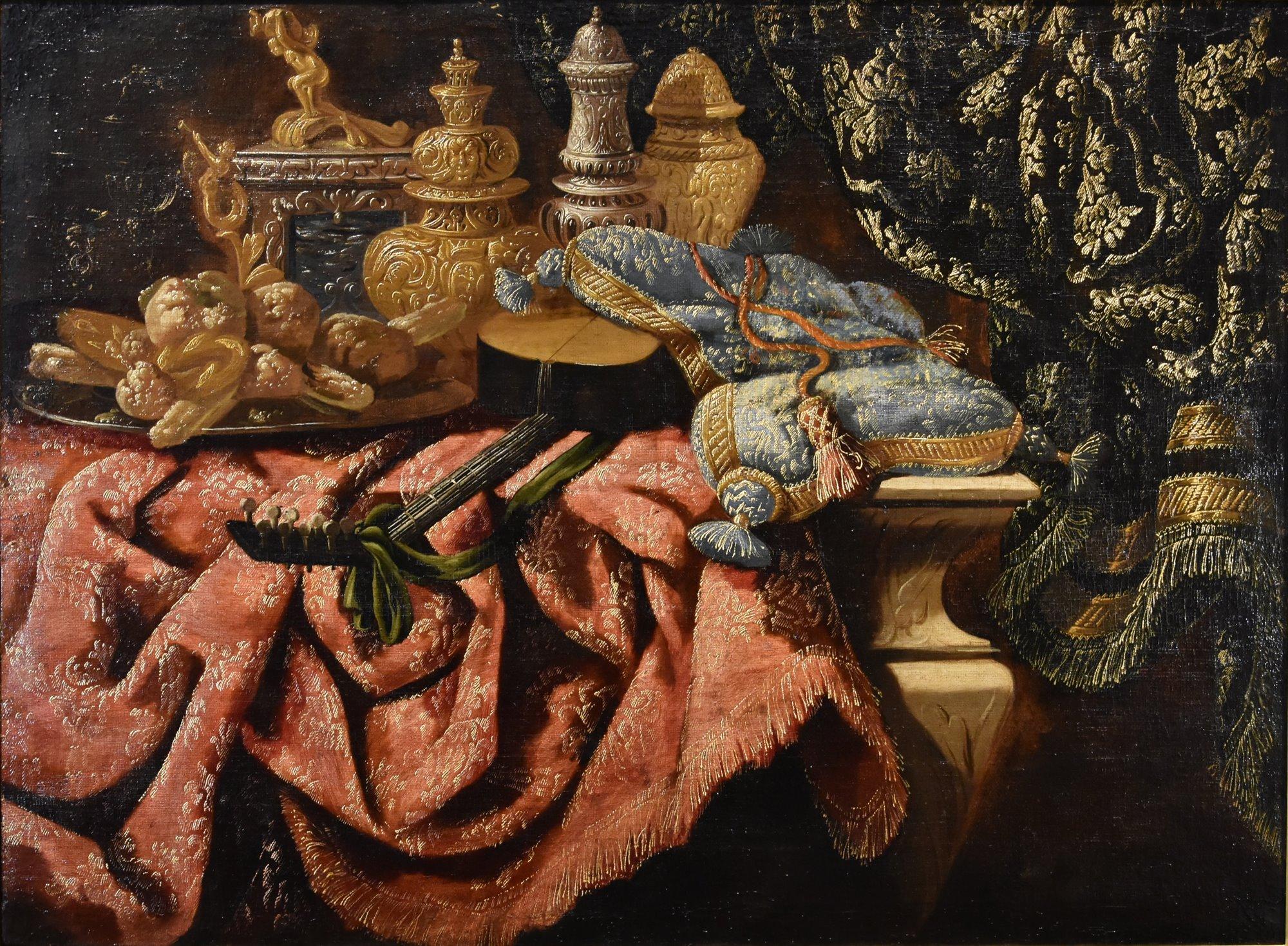 Still-Leben Teppich Tibaldi Gemälde 17. Jahrhundert Öl auf Leinwand Alter Meister Italien – Painting von Antonio Tibaldi (Rome, c. 1633 - c. 1684) 