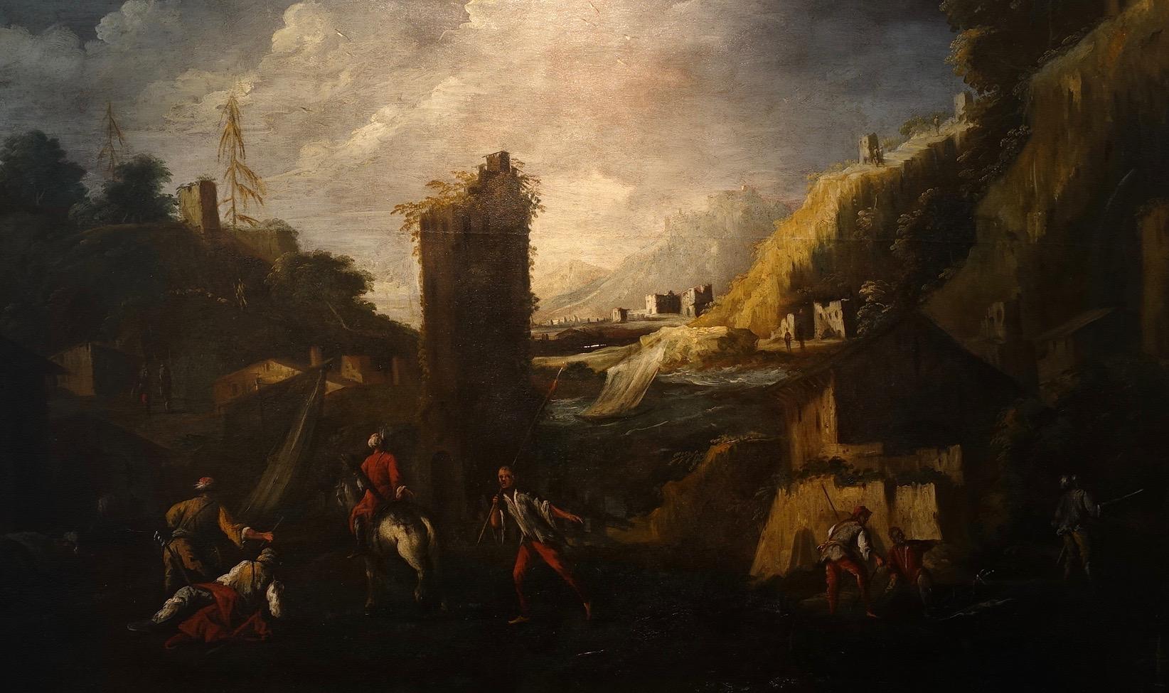 Baroque Antonio Travi appelé Le Sestri - Paysage marin avec ruines - Gênes 17ème siècle en vente