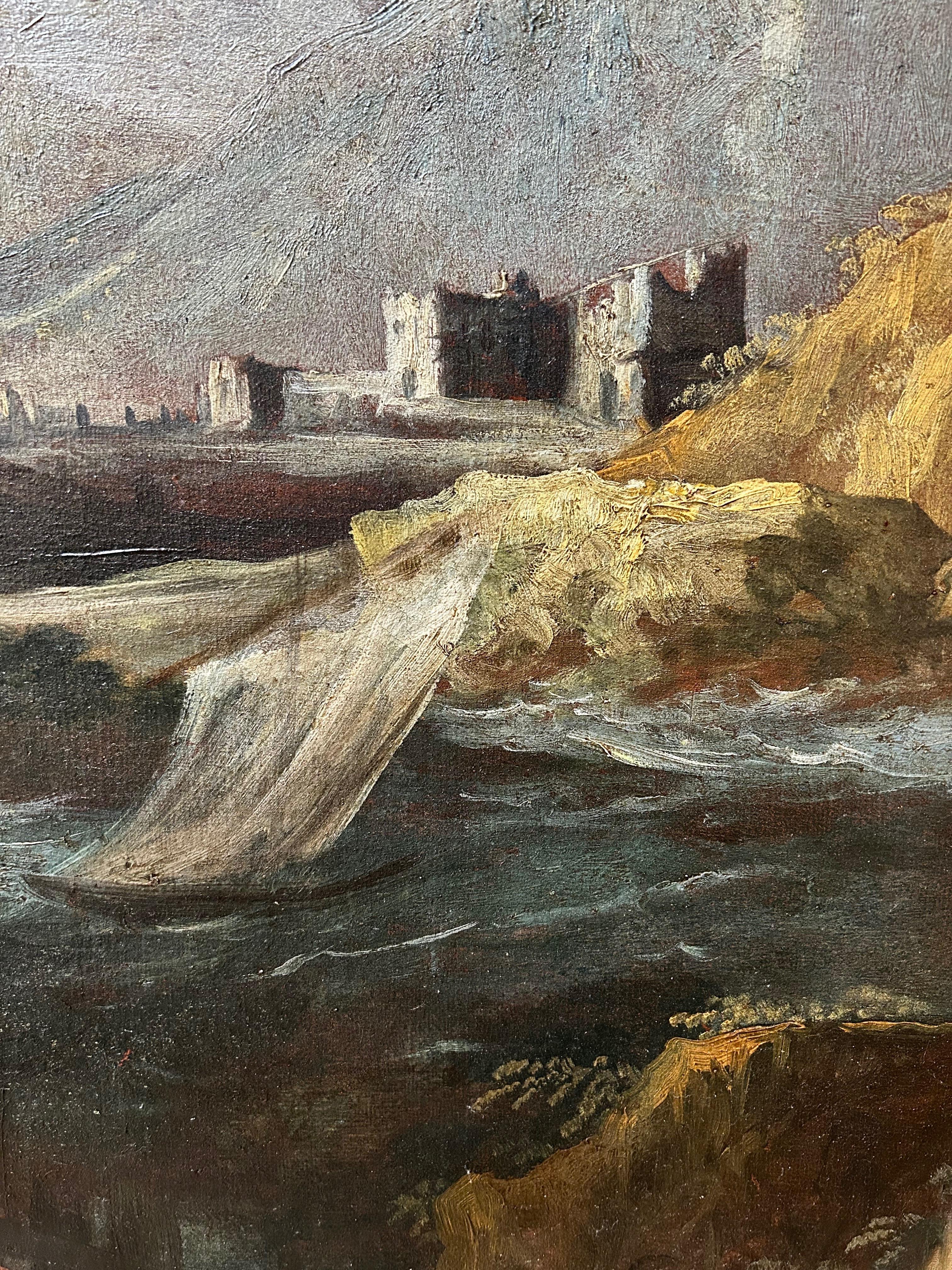italien Antonio Travi appelé Le Sestri - Paysage marin avec ruines - Gênes 17ème siècle en vente