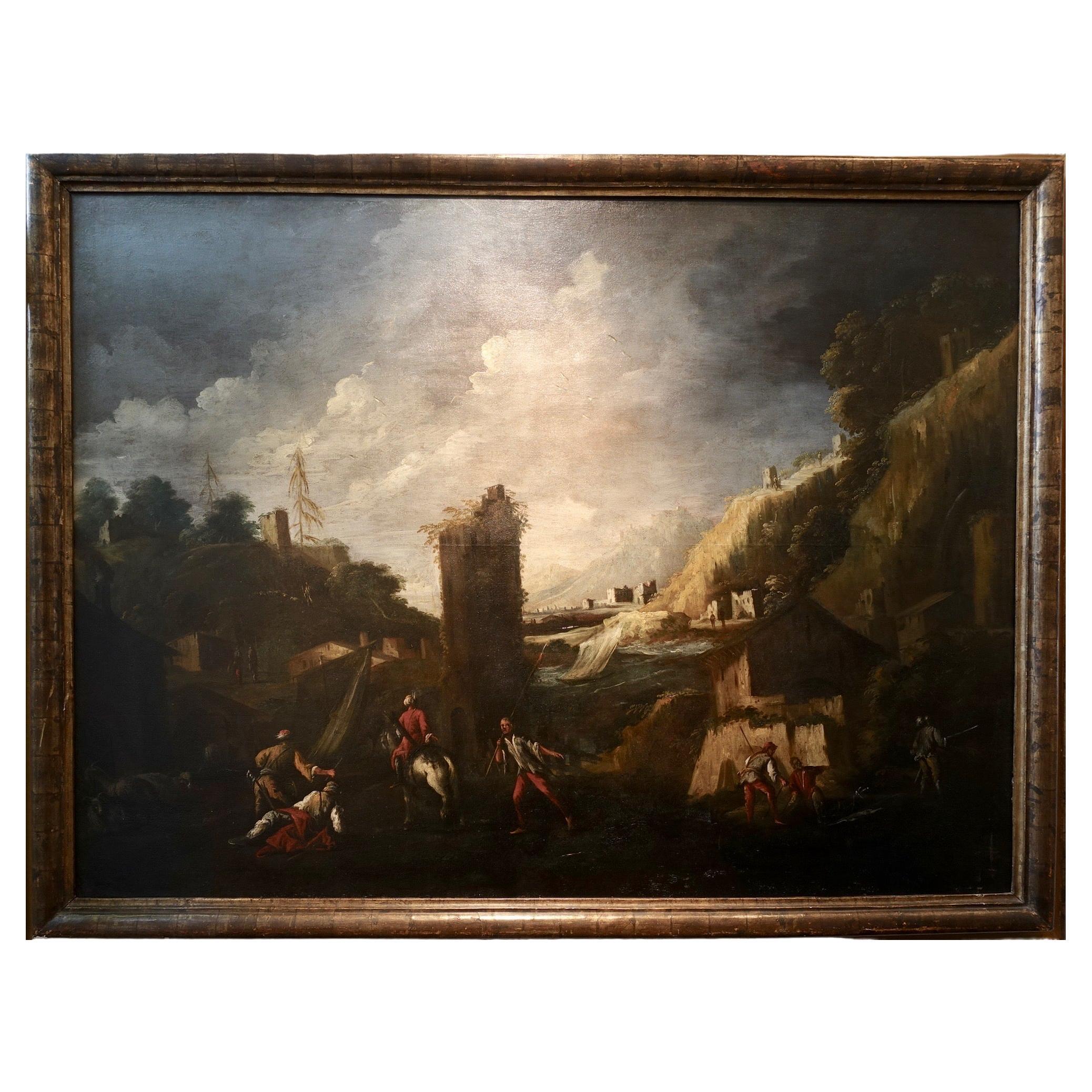 Antonio Travi Called Le Sestri, Seascape with Ruins, Genoa 17th Century For Sale