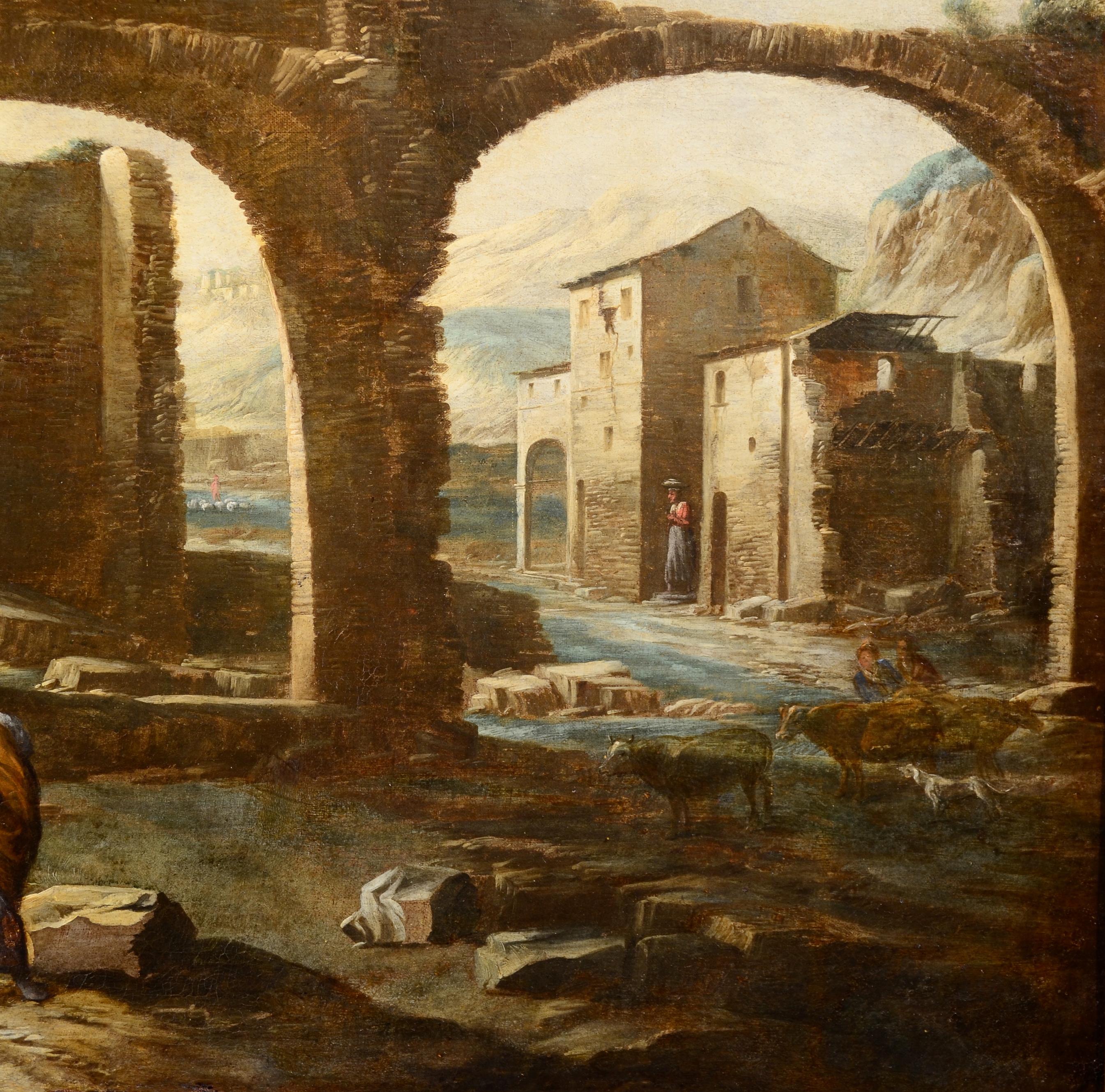 Peinture de paysage à l'huile sur toile Italie 17ème siècle de qualité Grand maître Sainte famille  en vente 11