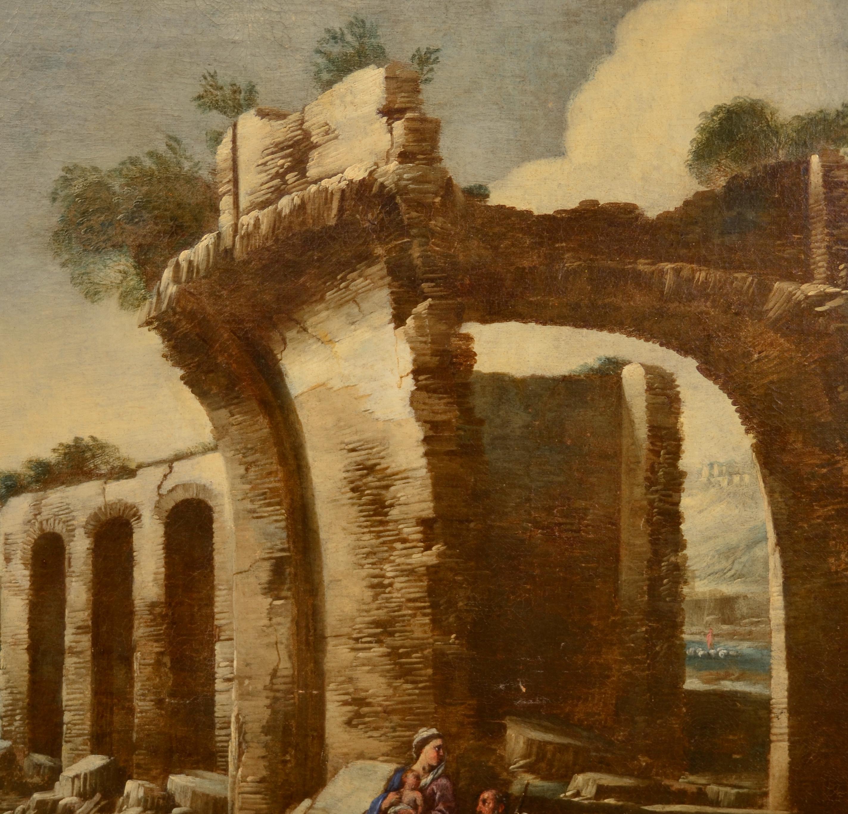 Peinture de paysage à l'huile sur toile Italie 17ème siècle de qualité Grand maître Sainte famille  en vente 7
