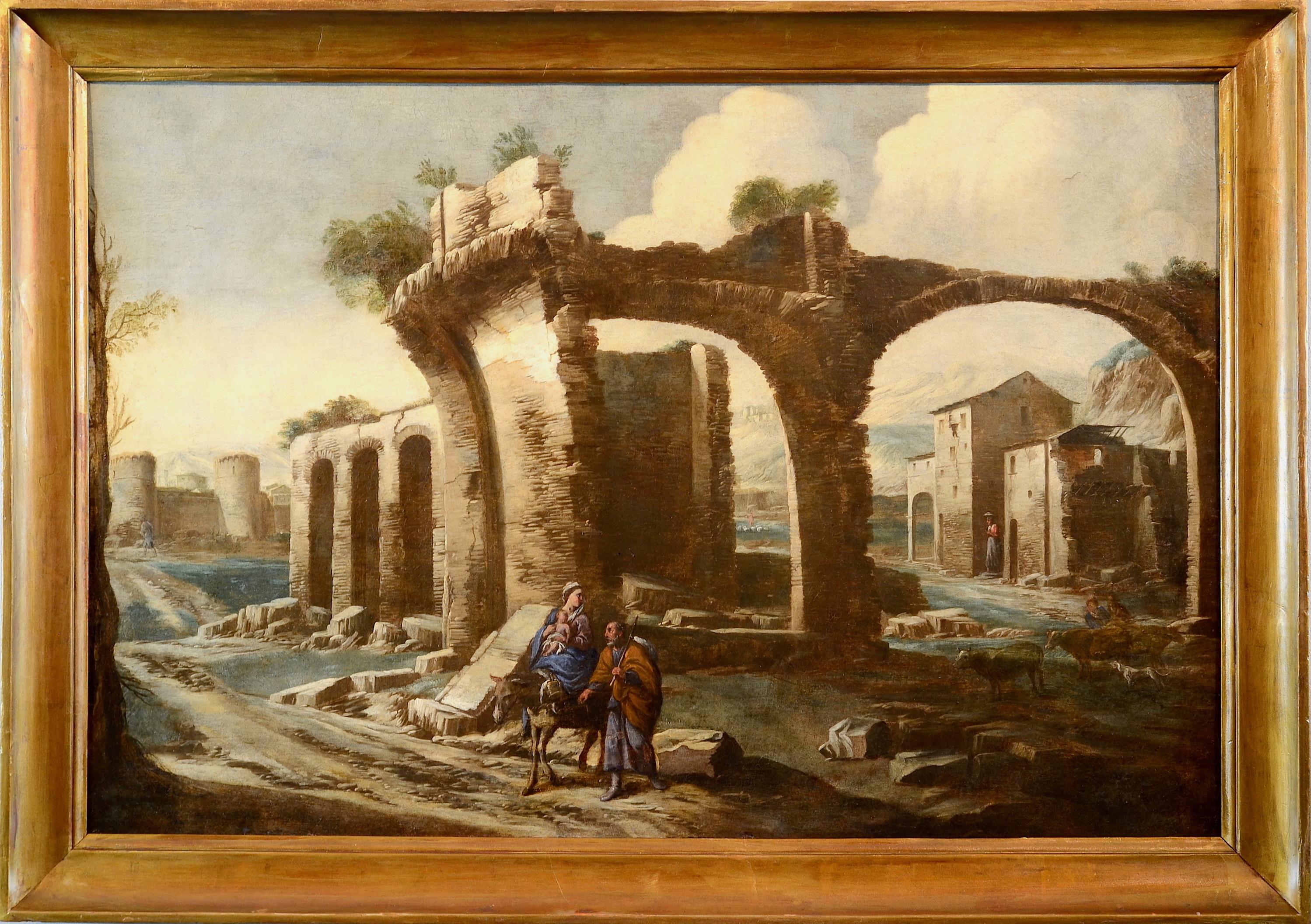 Antonio Travi, genannt Sestri
(Genua, Sestri Ponente 1608 - Genua 1665)
Landschaft mit Ruinen und biblischer Szene

Erste Hälfte des siebzehnten Jahrhunderts
öl auf Leinwand, 82 x 121 cm

Das schöne Gemälde veröffentlicht, die eine weite Landschaft