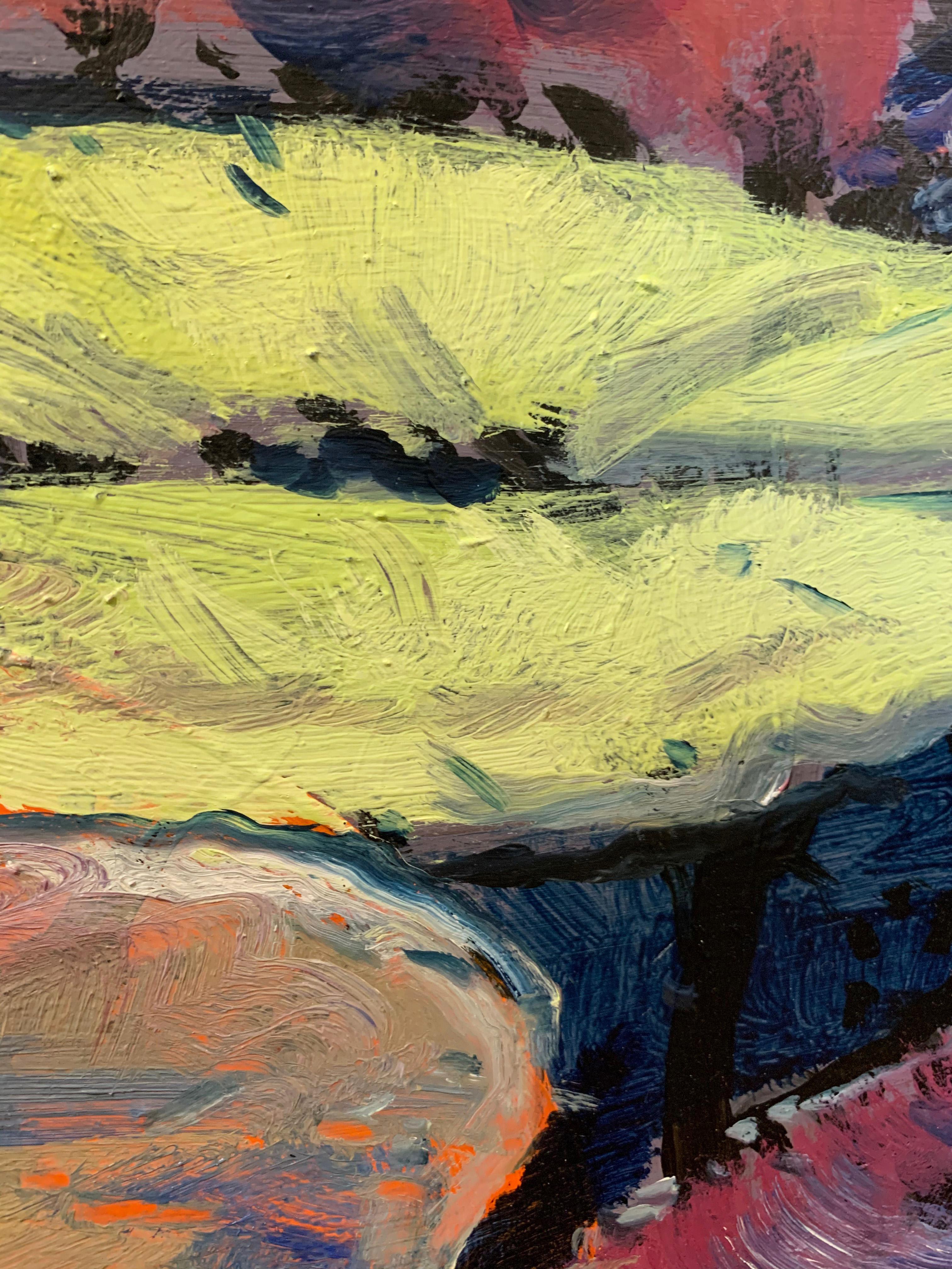 Alexandria Teich – lila und gelb, 36 x 36 – Painting von Antonio Ugarte