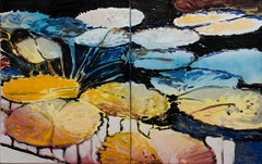 Blaue blaue Lilien Diptychon 50,8 x 32
