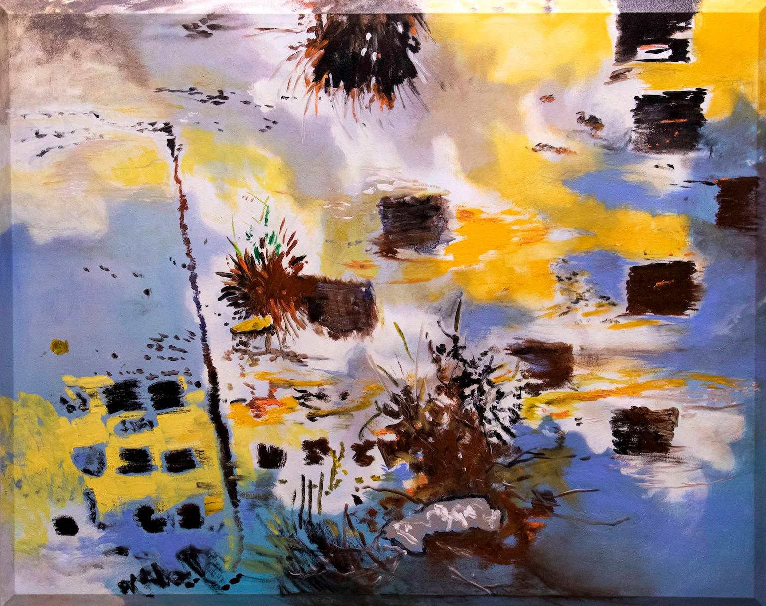 Antonio Ugarte Abstract Painting - City Water Reflection 50 X 63