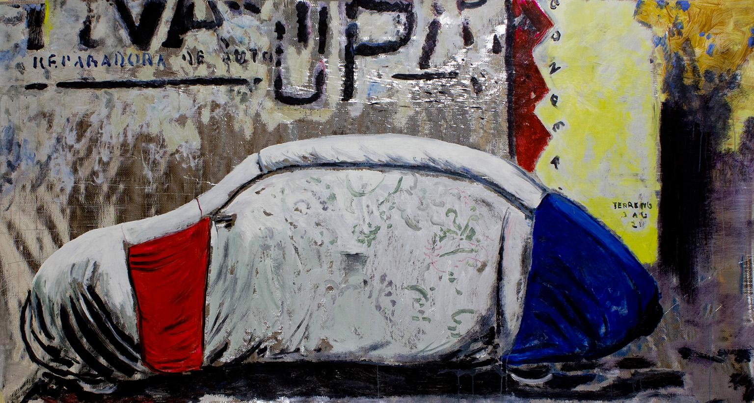 Covered Car- 48 X 90 - Painting by Antonio Ugarte