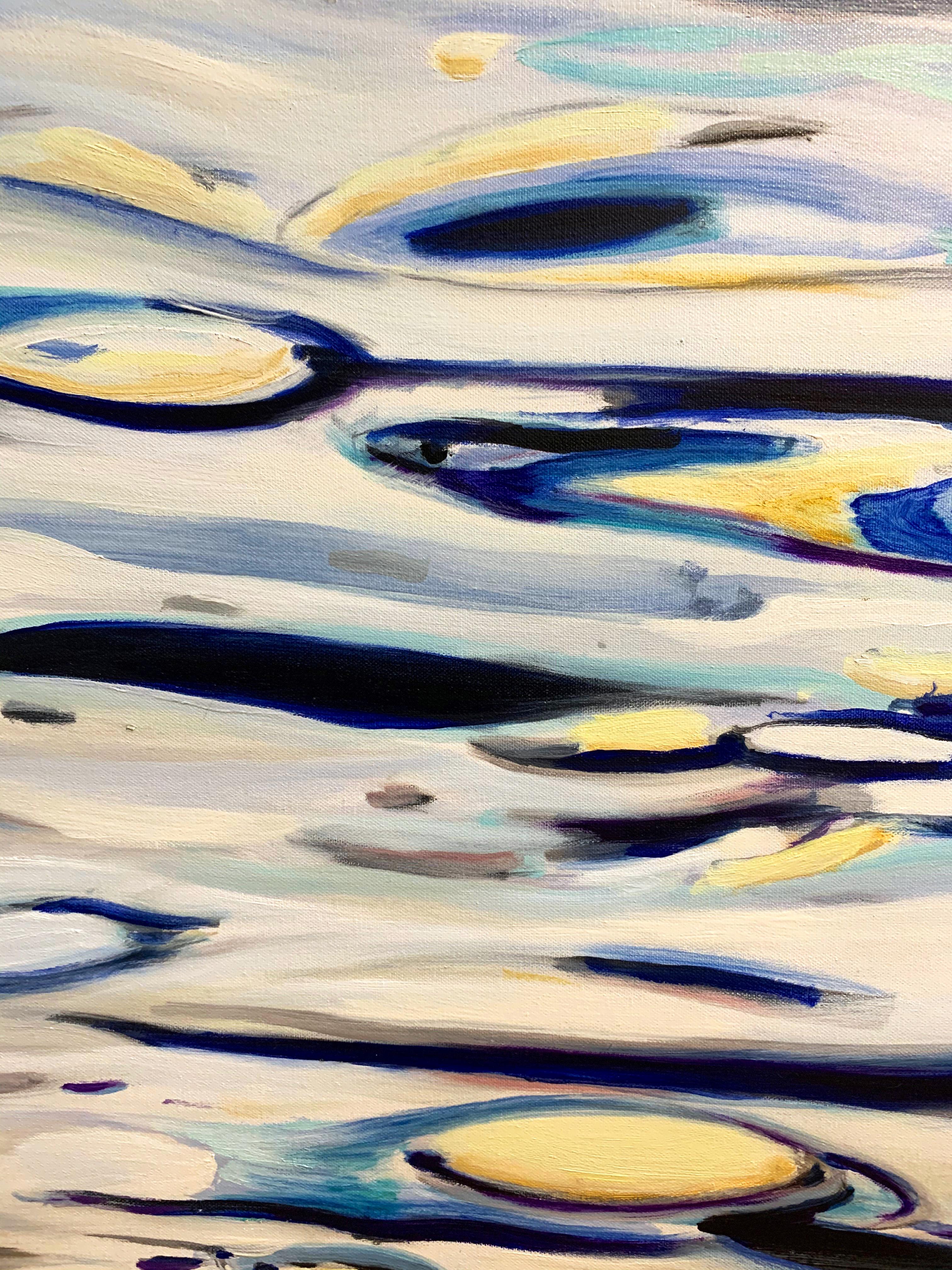 Miami River - bleus, blancs, jaunes  48 x 60 cm - Painting de Antonio Ugarte