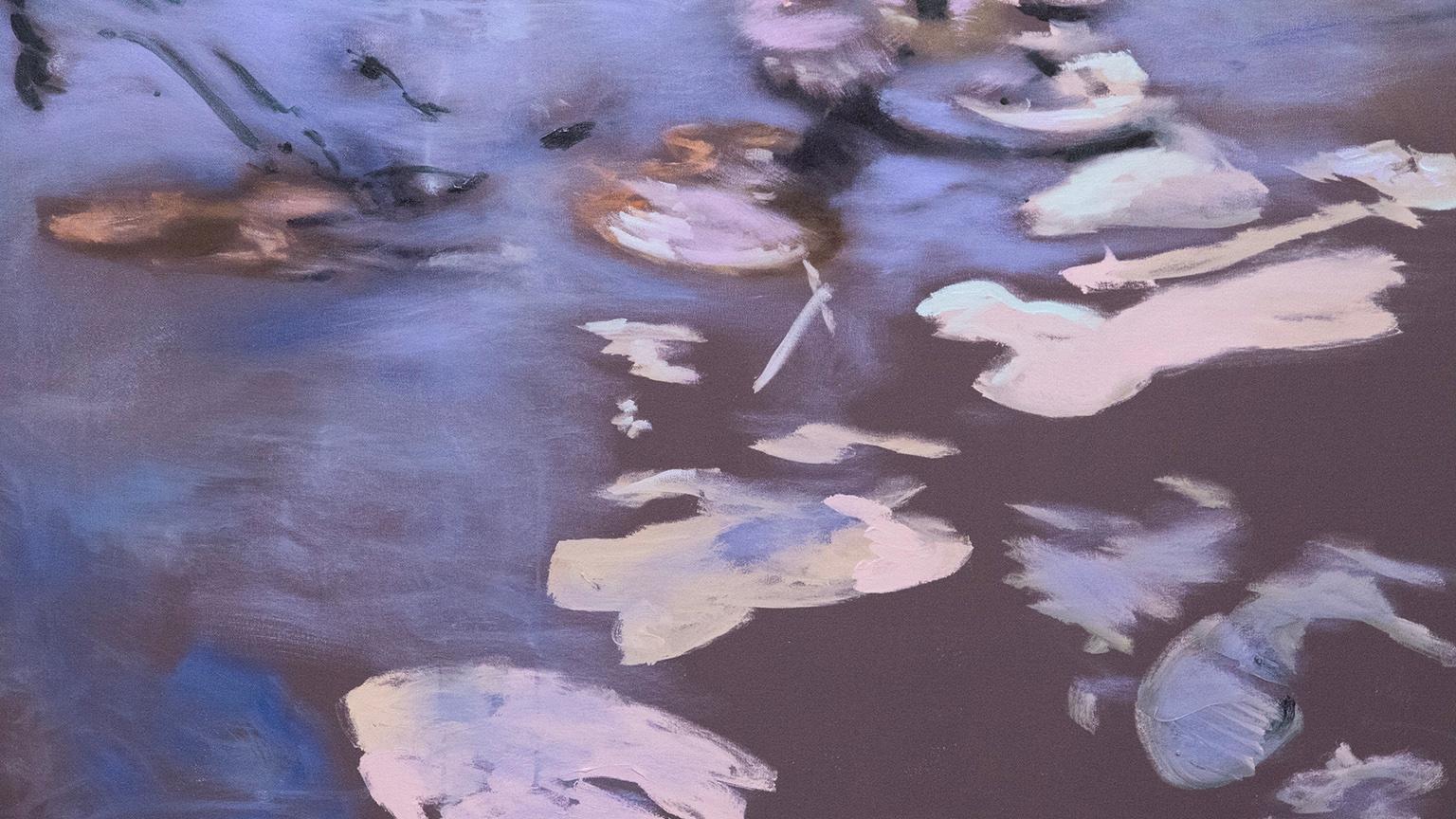 Nocturnal Violet and Lilac 78 X 90 , Oil on Canvas.
Antonio Ugarte paints water as a reflection of the spirit, a form of meditation. He sees water as “a primordial element” in life and the physical environment as a source of both energy and